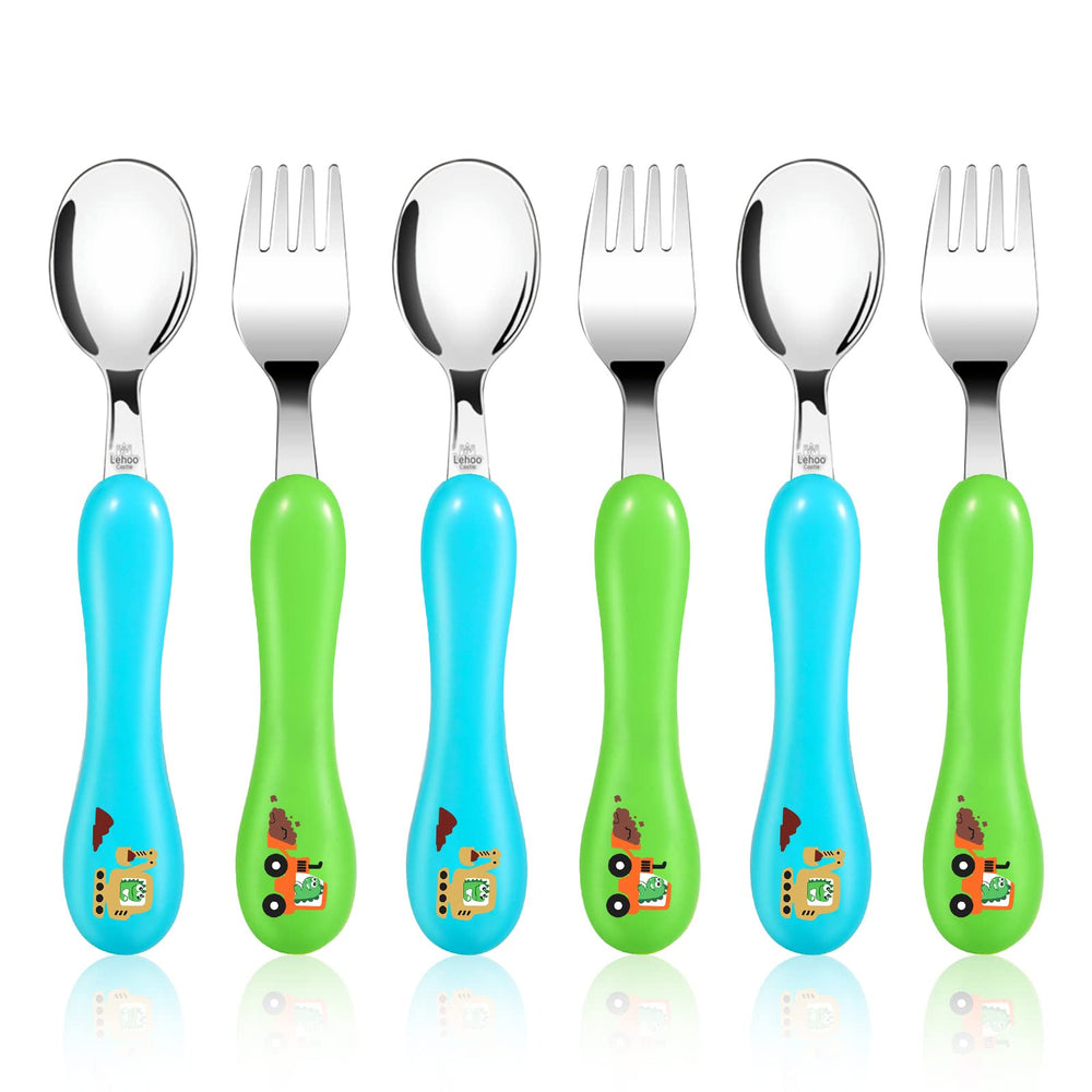 Lehoo Castle 6-piece toddler utensils with dinosaur design for easy self-feeding.