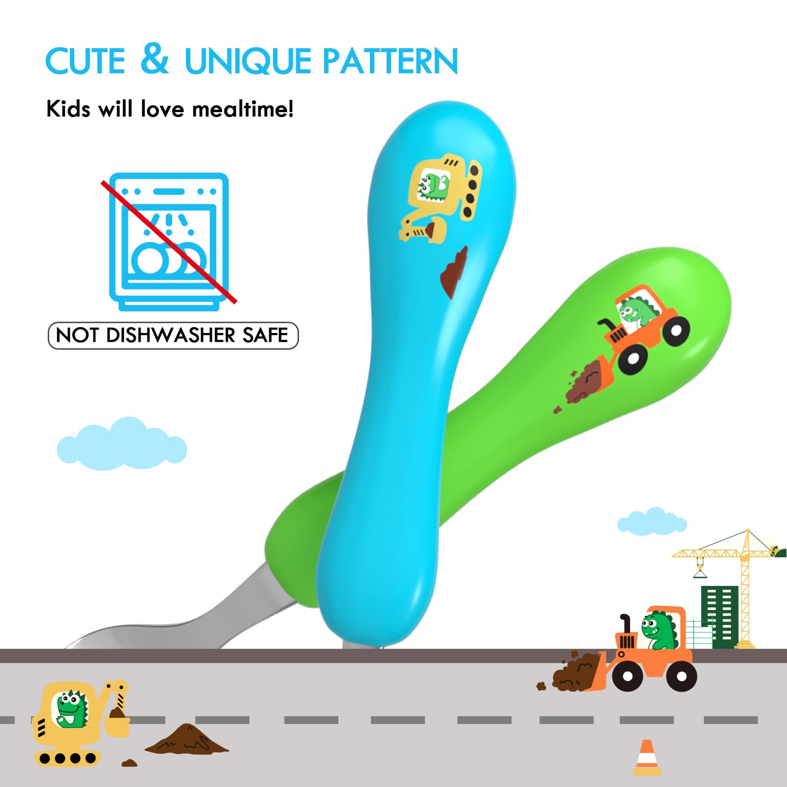Lehoo Castle ergonomic grip toddler utensils for small hands.