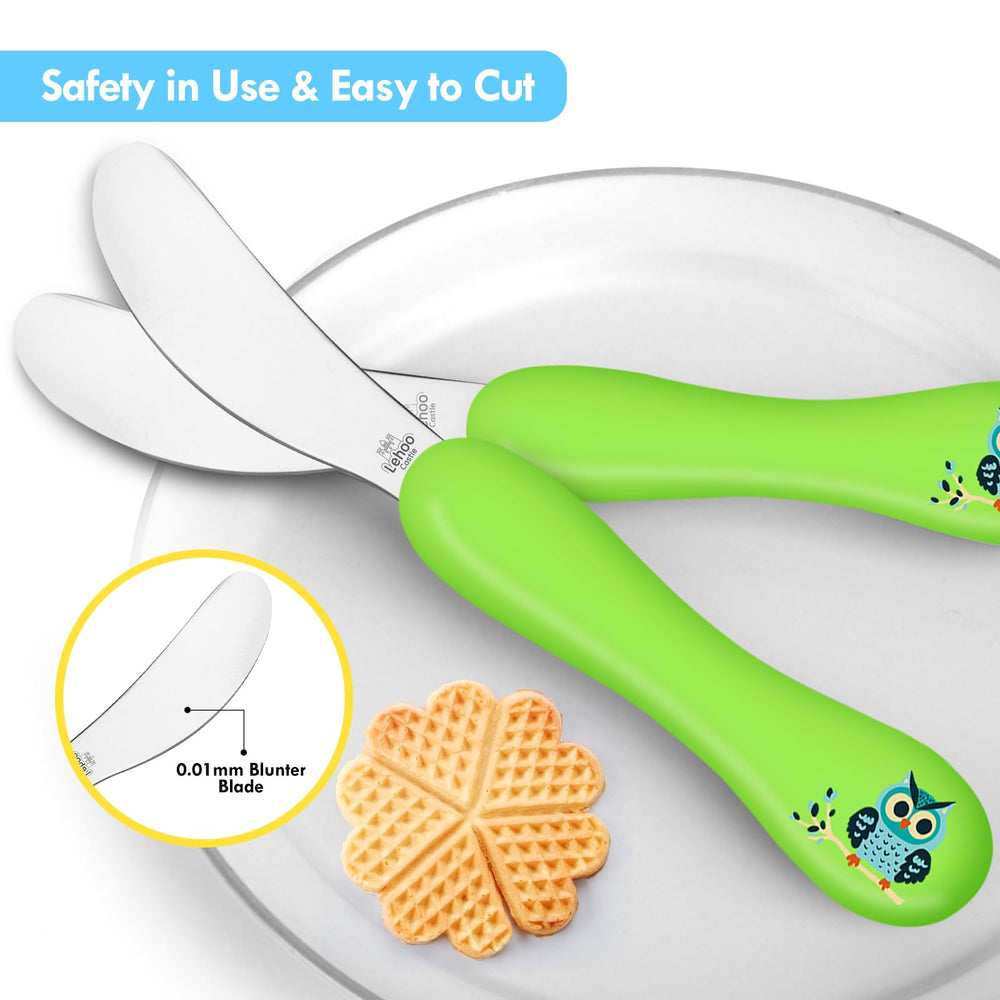 Lehoo Castle plastic-handle utensils in green, easy-grip for beginners