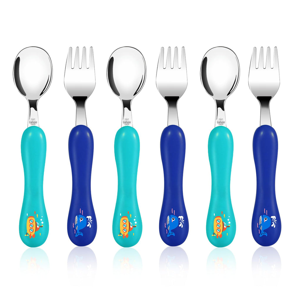 Lehoo Castle submarine pattern toddler utensils for easy grip and playful mealtime