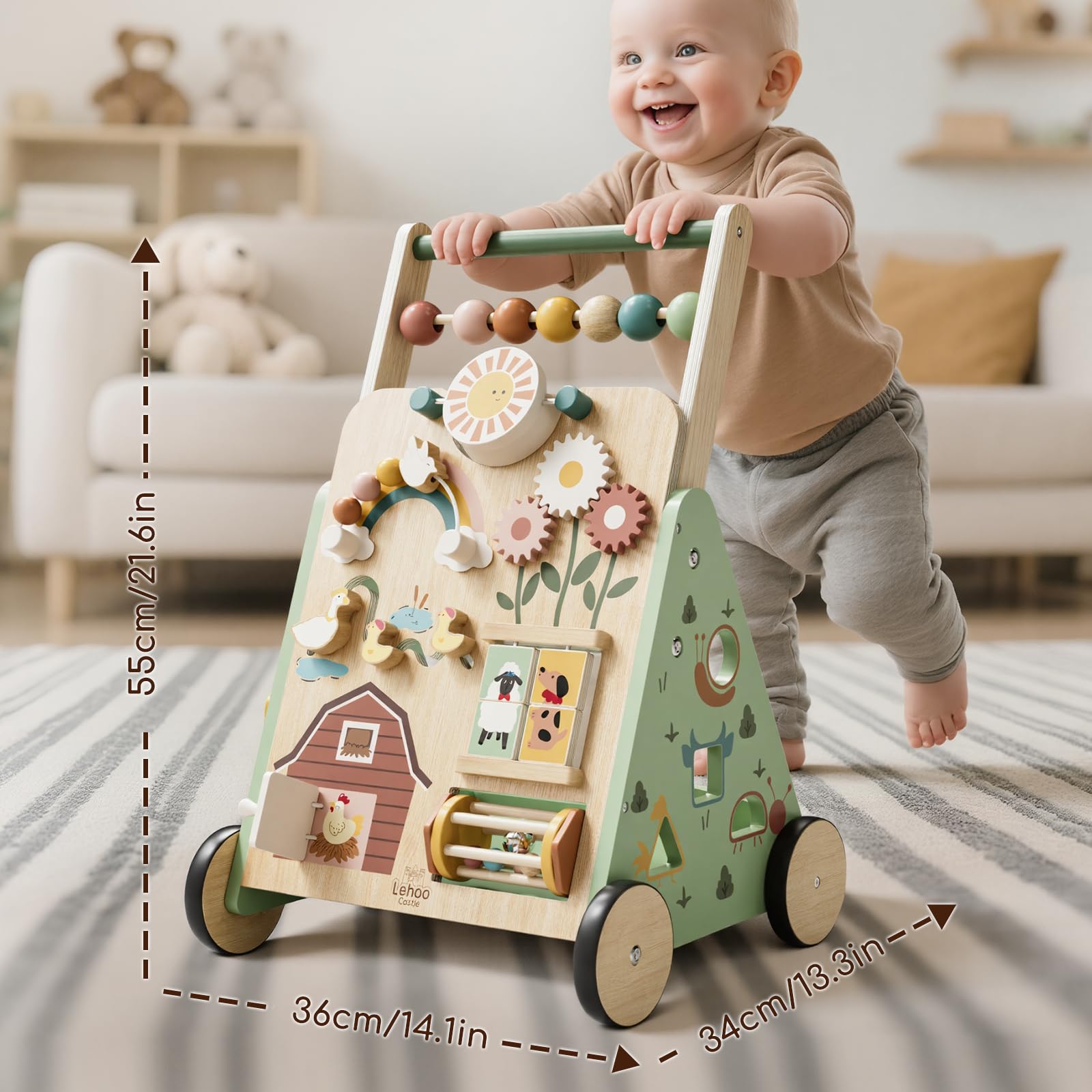 Lehoo Castle durable wood construction offers sturdy support during early walking