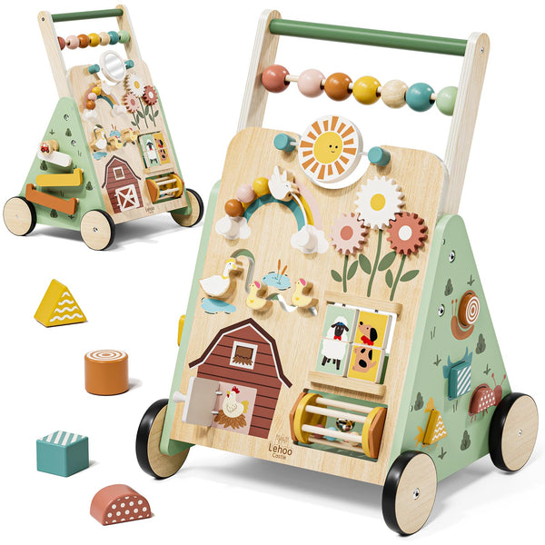 Lehoo Castle wooden baby walker front view with smooth edges for safe practice