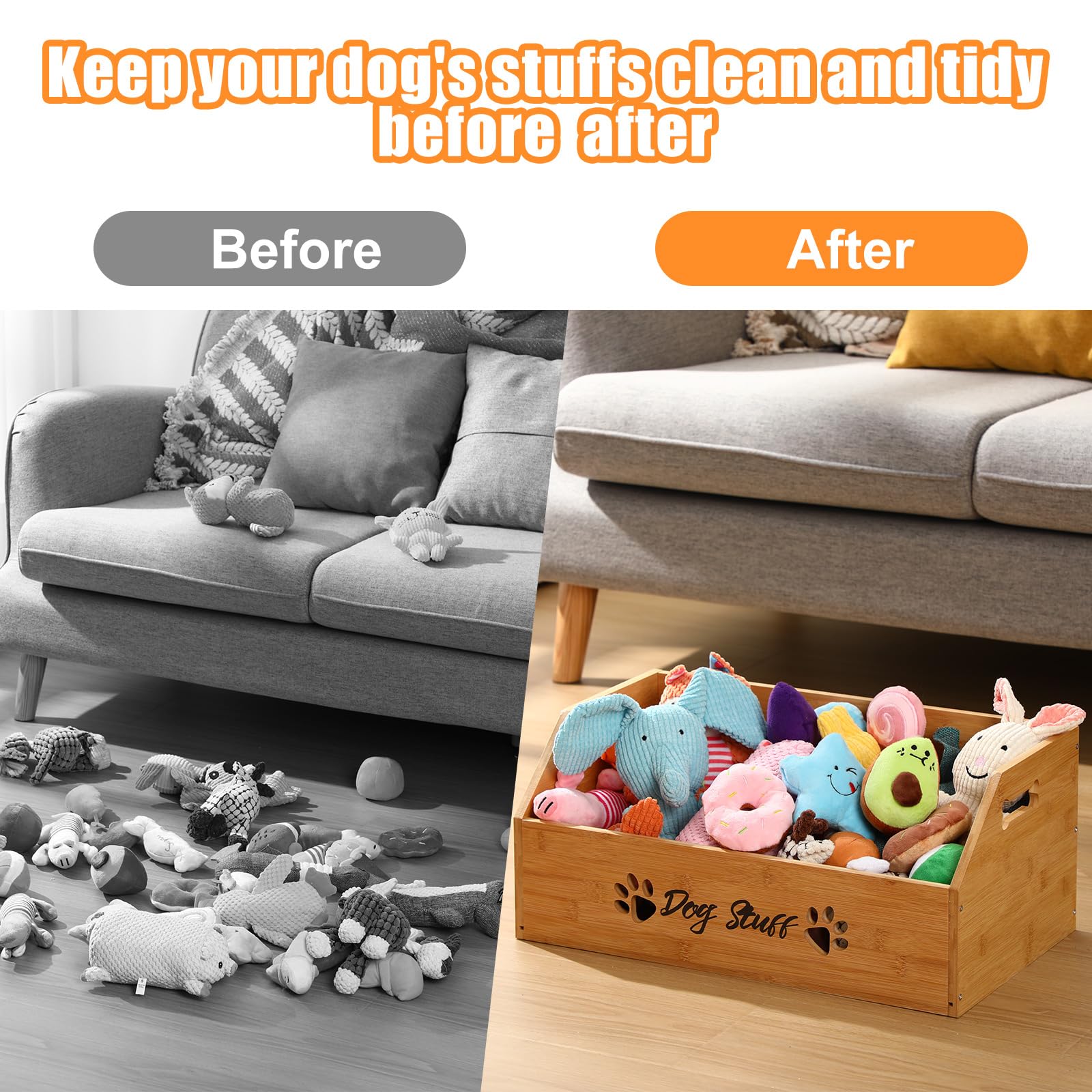 Leinuosen dog toy bin bamboo material with easy wipe-clean surface