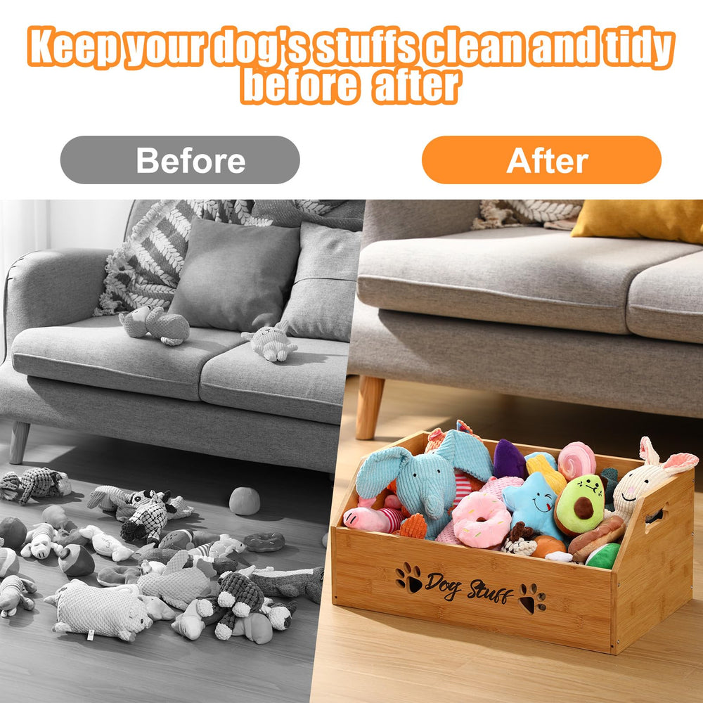 Leinuosen dog toy bin bamboo material with easy wipe-clean surface