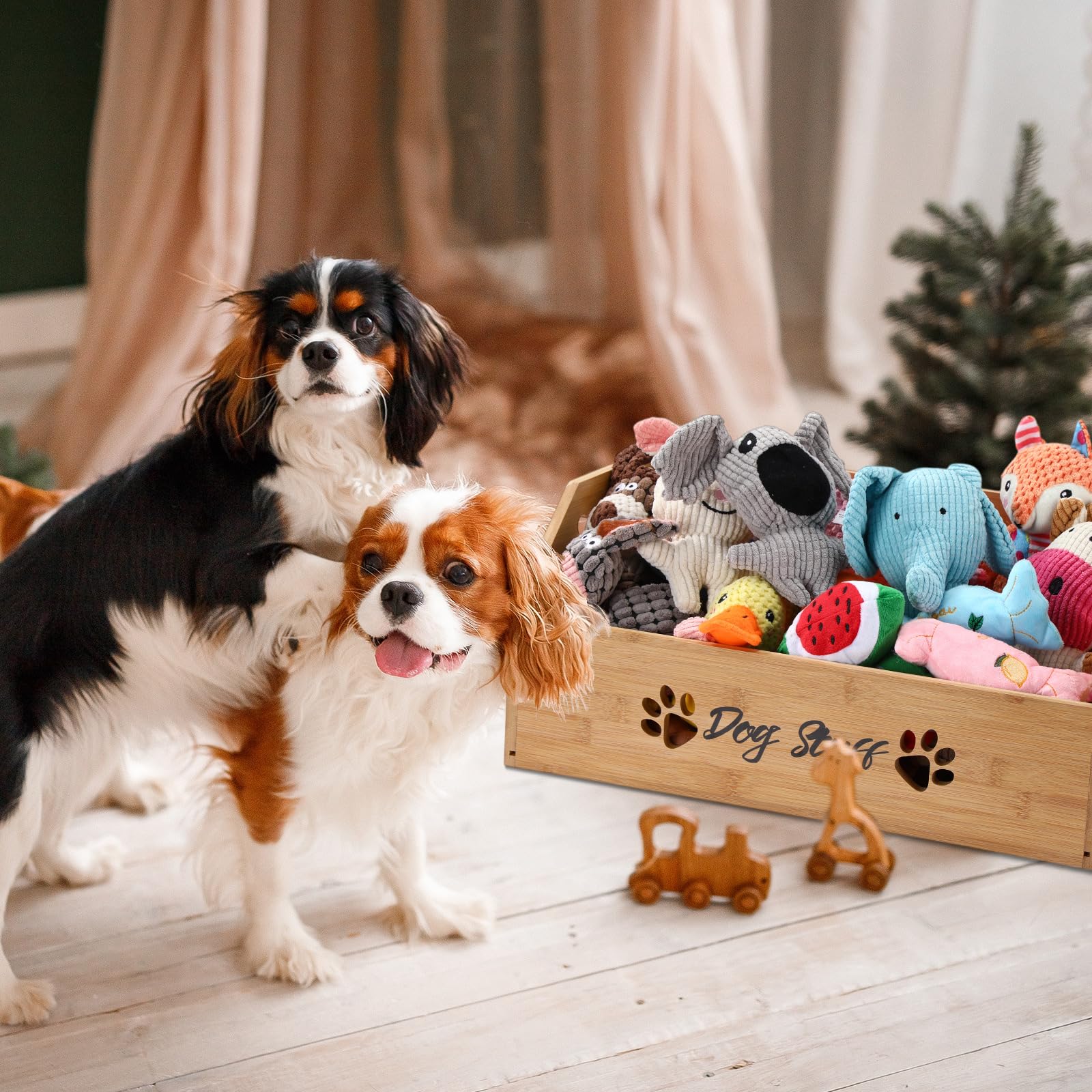 Leinuosen dog toy bin in living room for convenient access