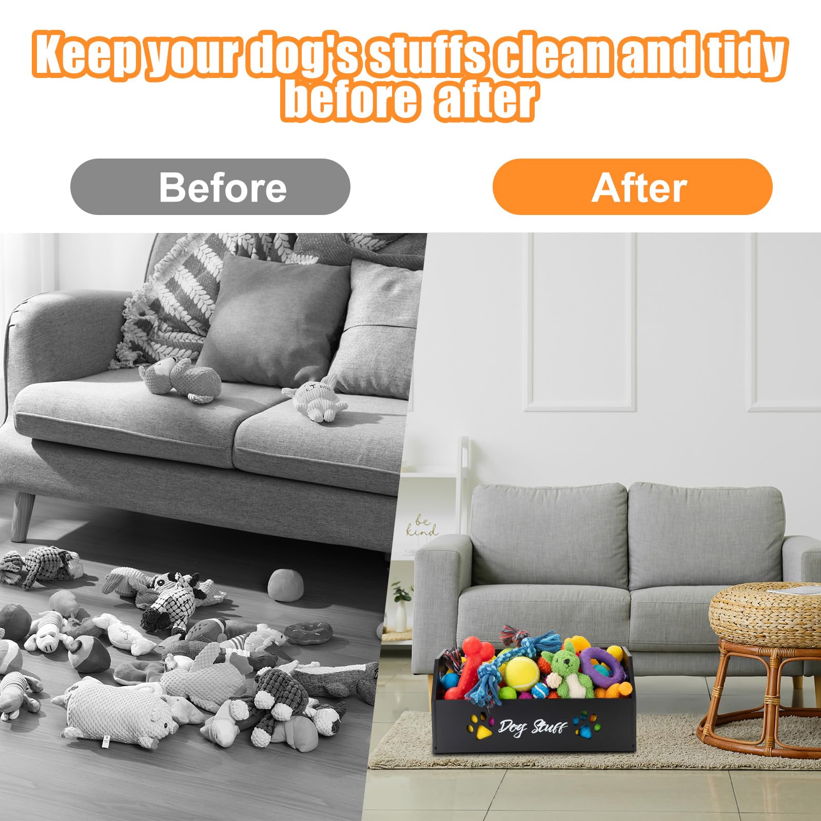 Leinuosen pine wood dog toy bin offers chew-resistant, easy-clean durability