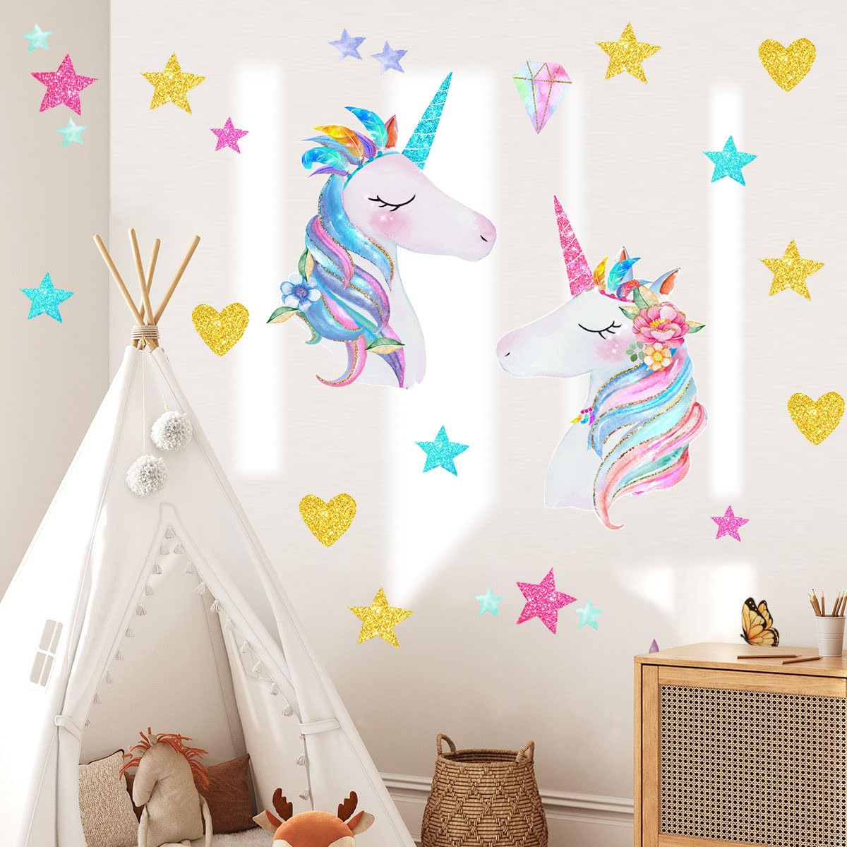 LEISENOR unicorn stickers for kids room create playful wall accents.
