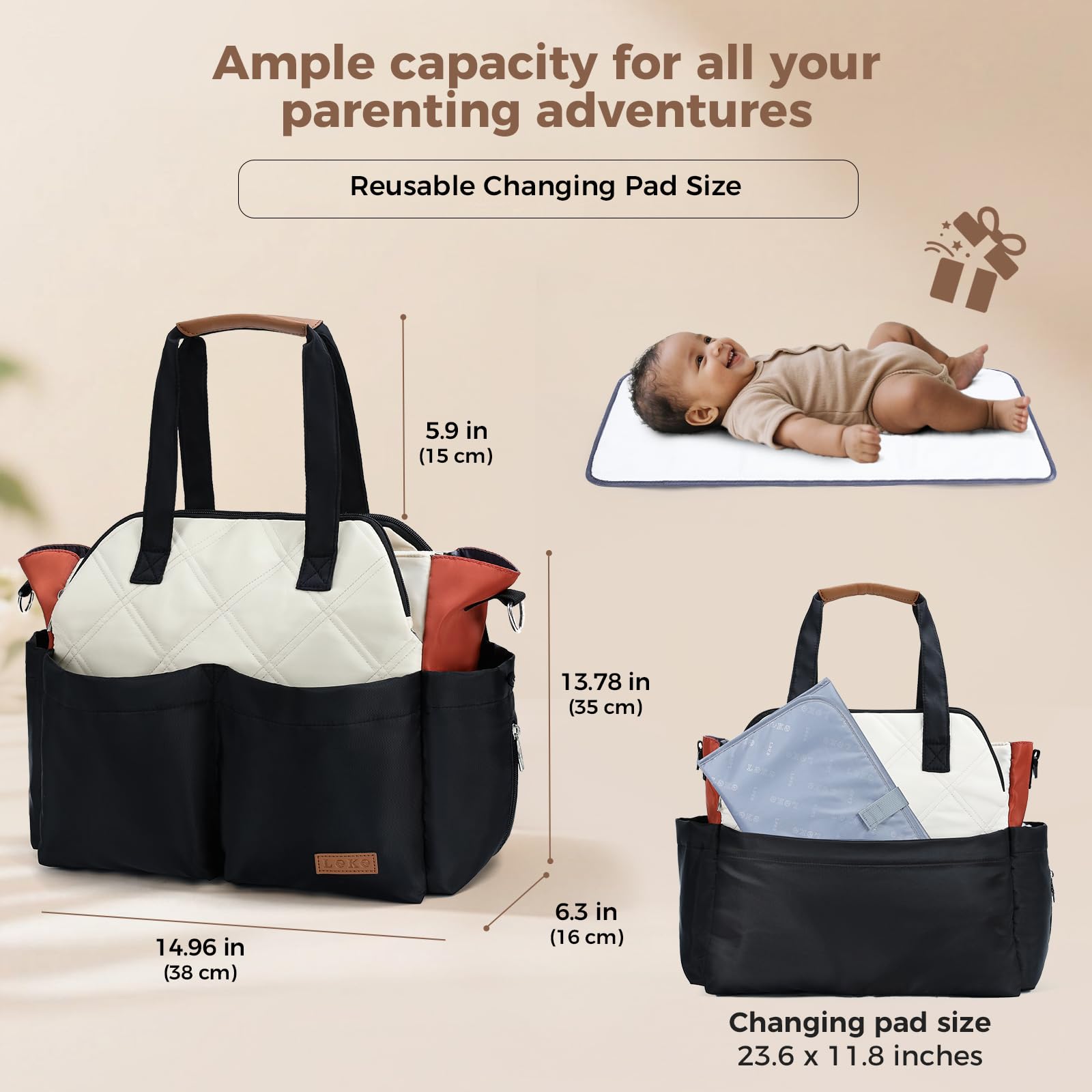 Lekebaby diaper bag tote changing pad included for comfortable diaper changes on the go.