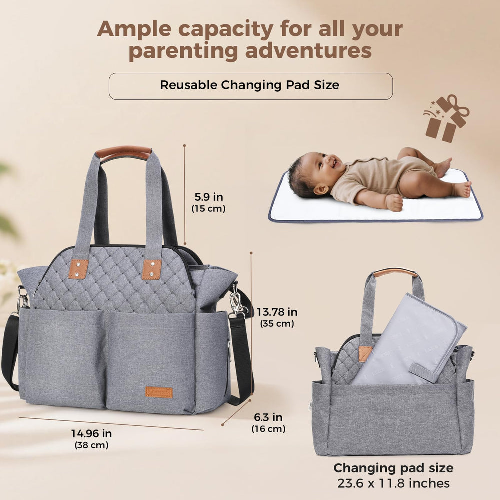 Lekebaby diaper bag tote changing pad for quick diaper changes anywhere.