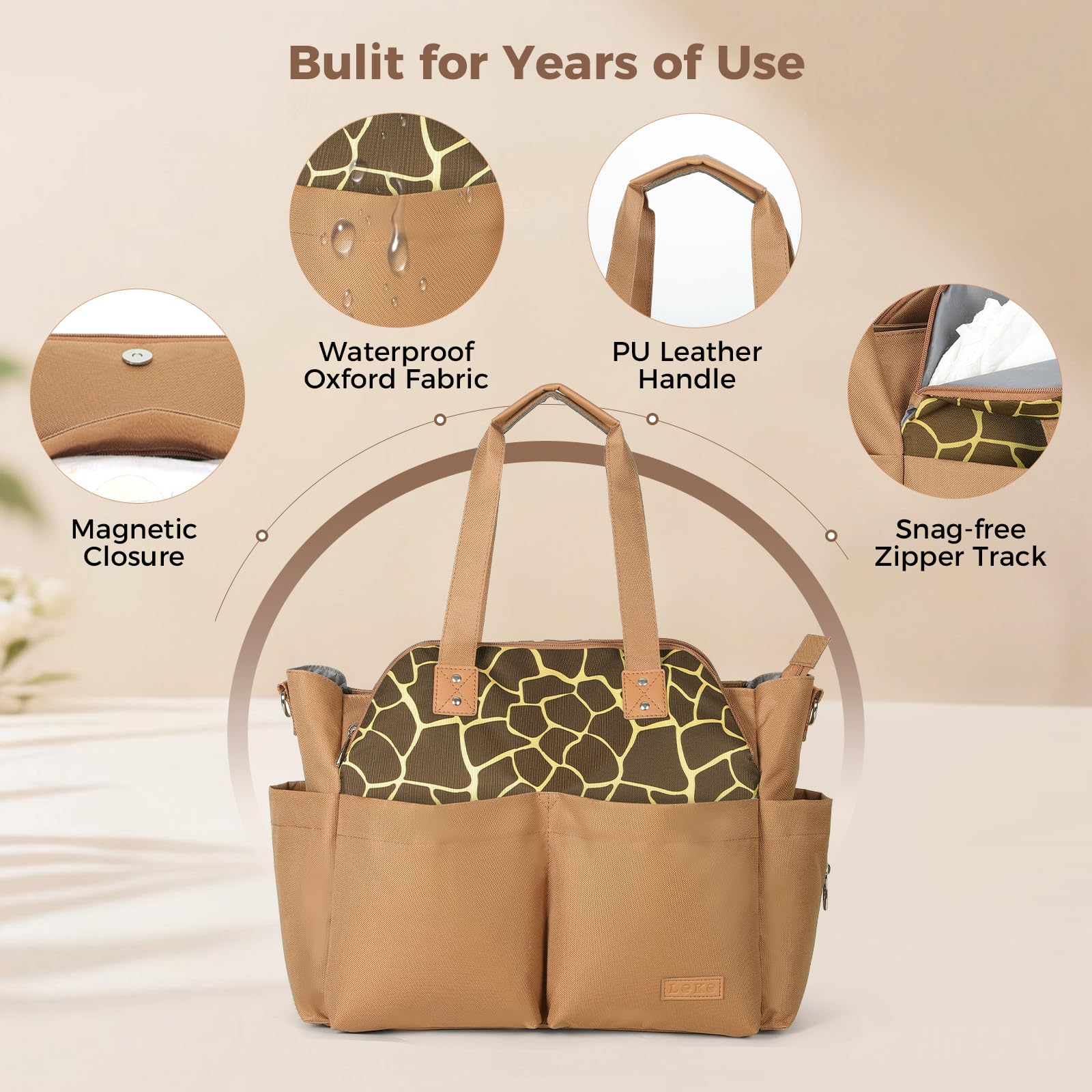 Lekebaby diaper bag tote with removable crossbody strap for comfortable carry