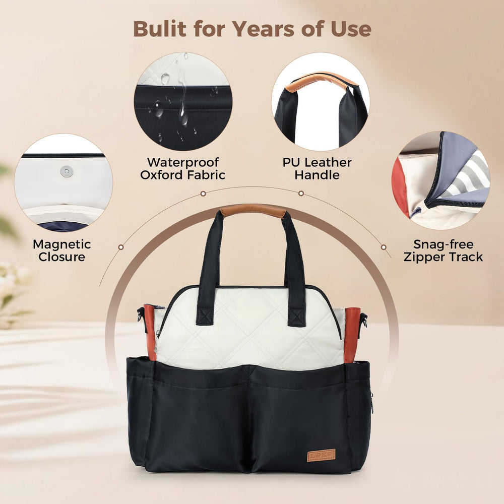Lekebaby diaper bag tote detachable strap enables crossbody wear for hands-free travel.