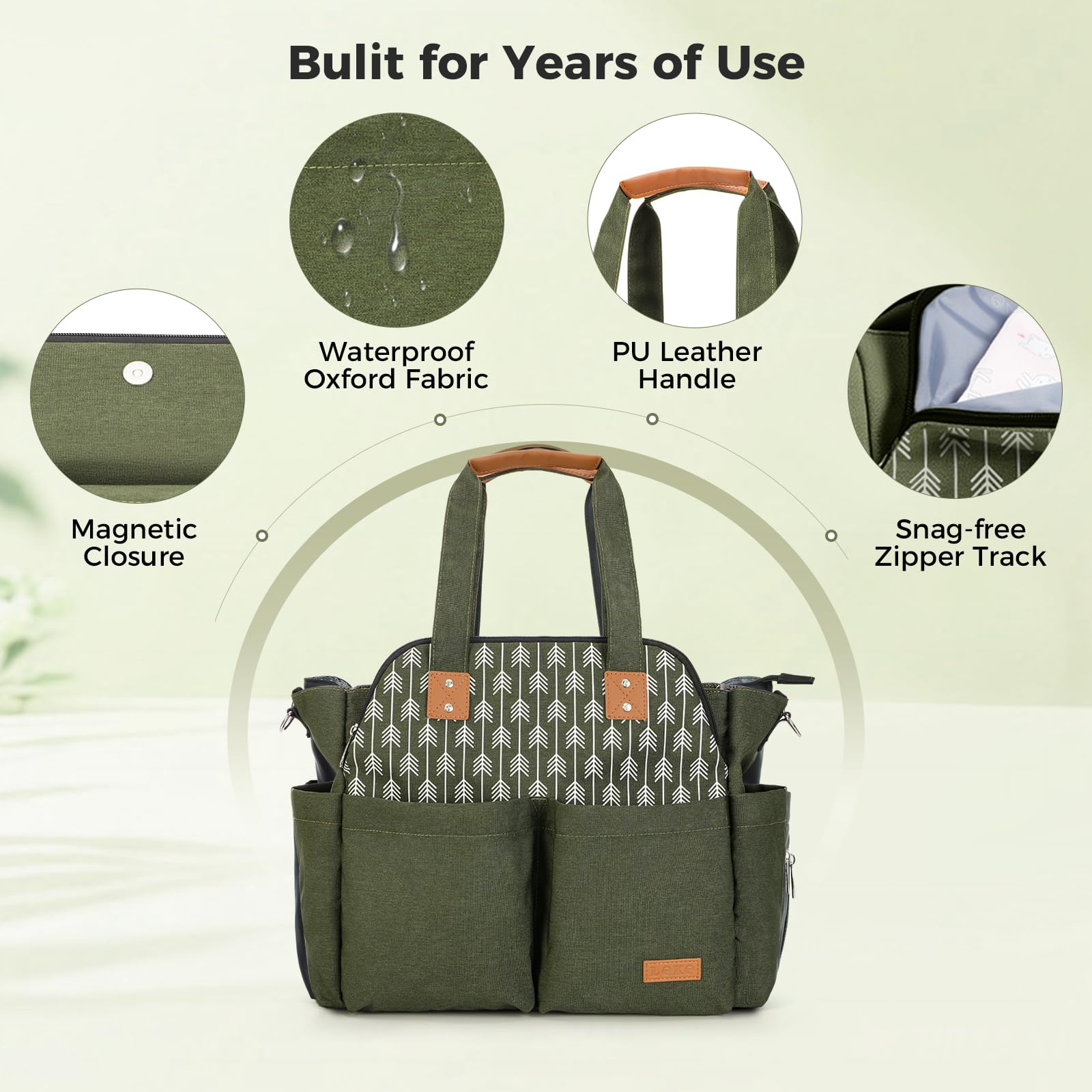 Lekebaby diaper bag tote detachable strap enables crossbody carrying