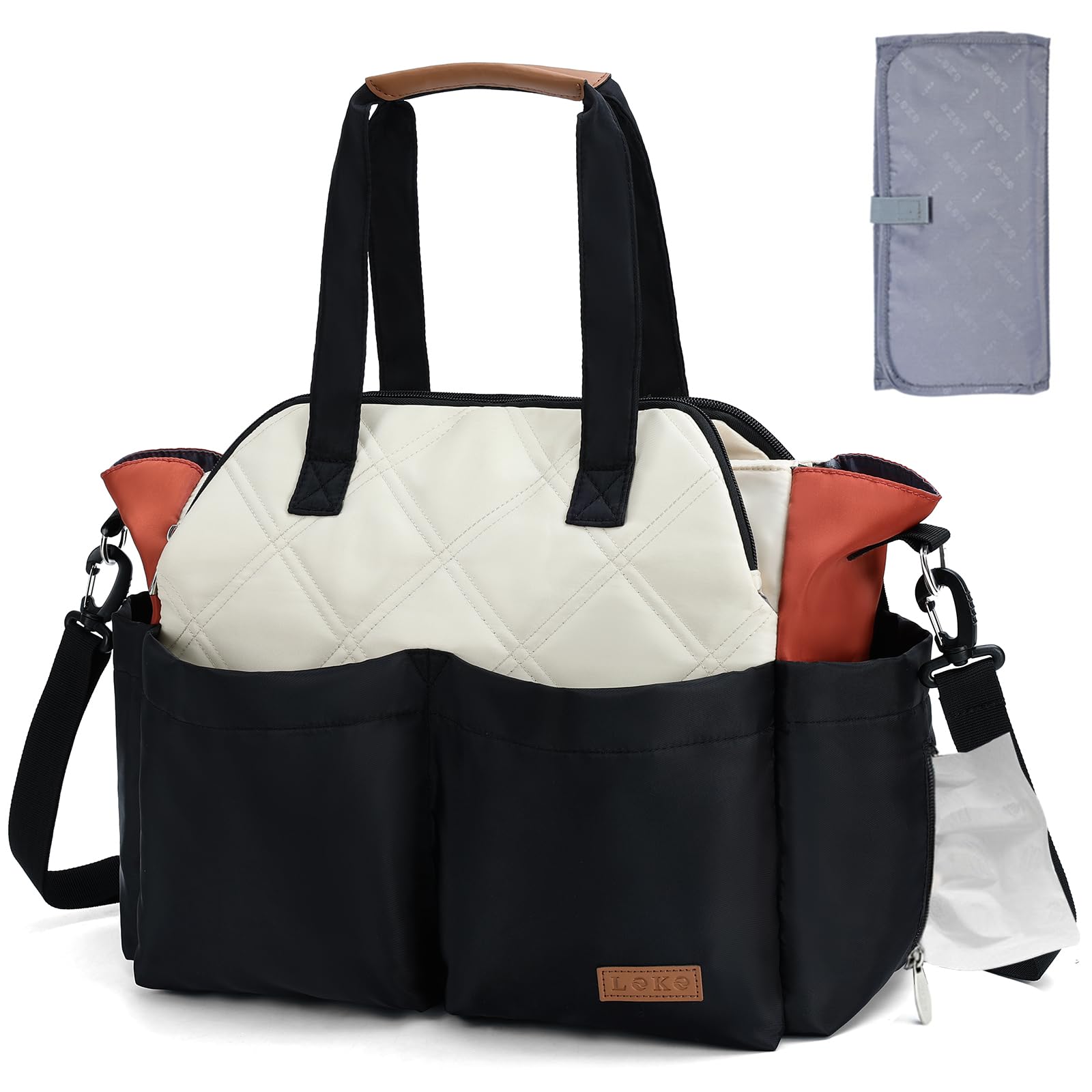 Lekebaby diaper bag tote front view with roomy compartments for daily baby essentials.