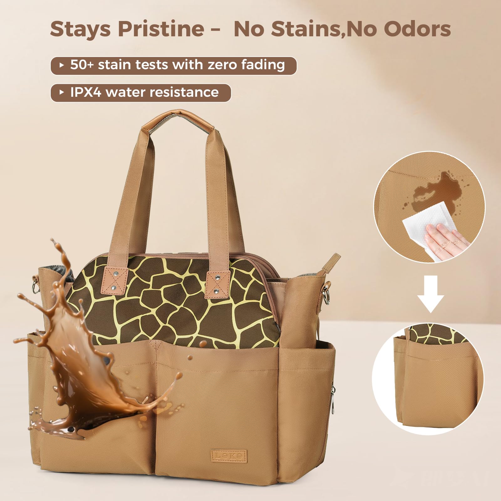 Lekebaby diaper bag tote with insulated pocket for keeping bottles warm