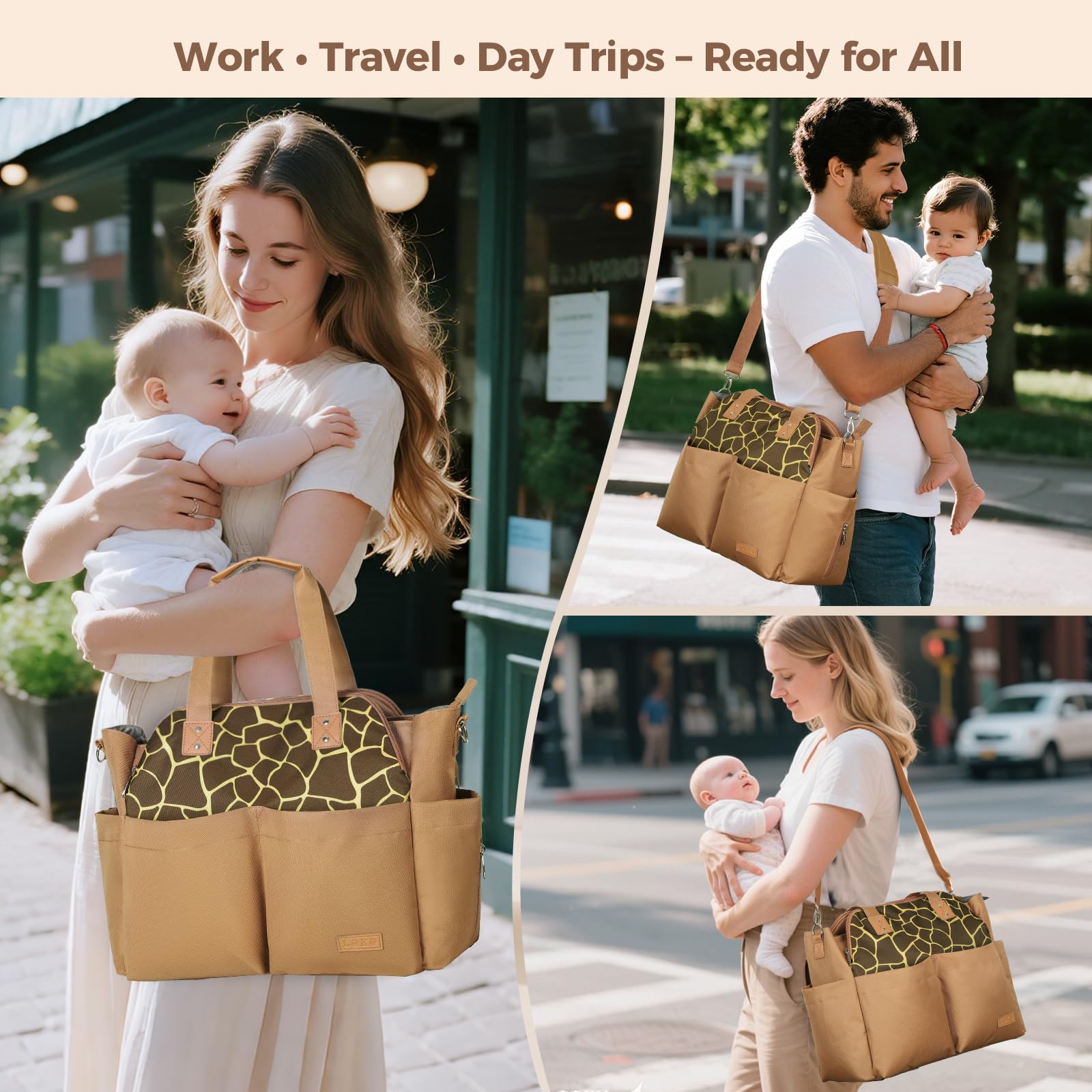 Lekebaby diaper bag tote with multiple compartments to stay organized