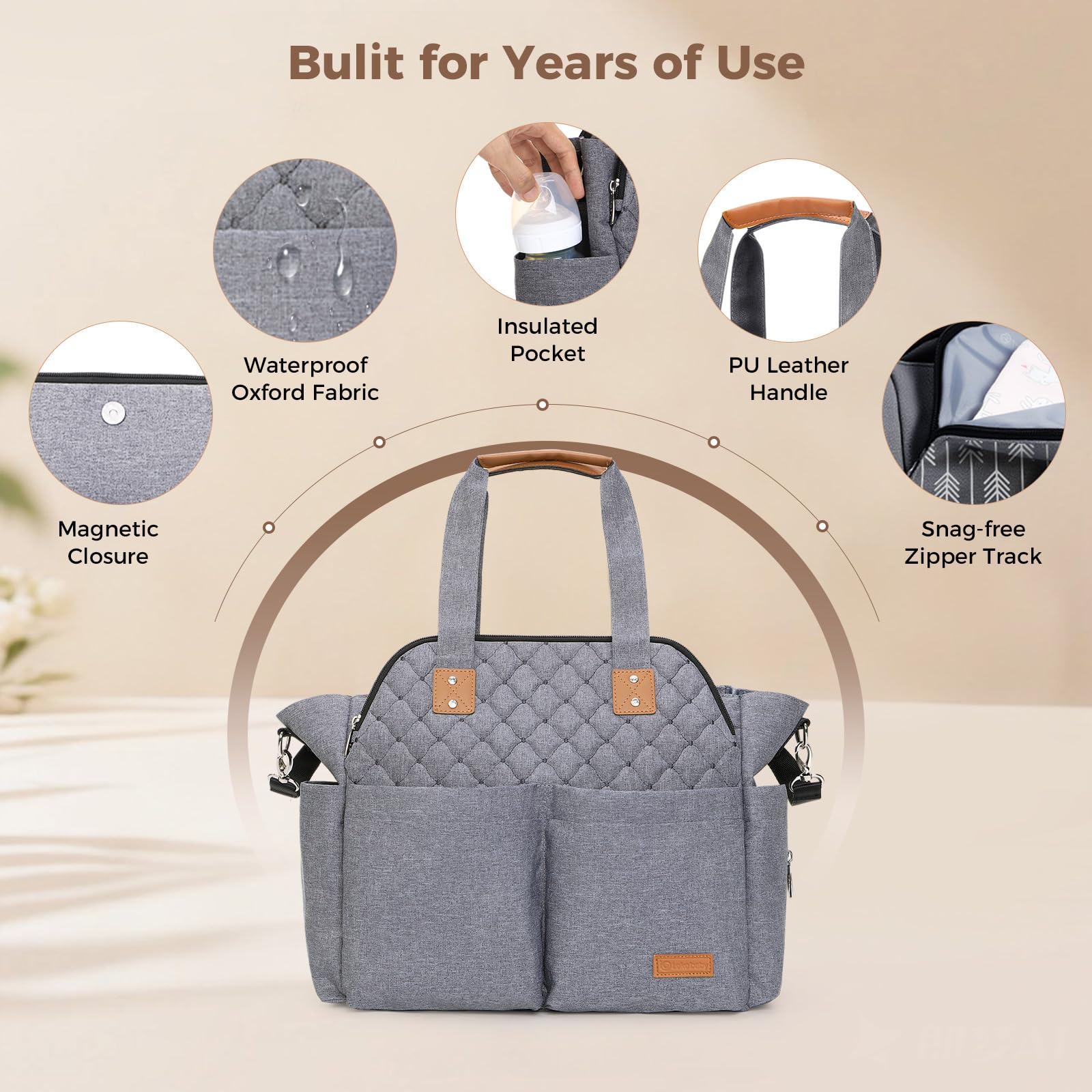 Lekebaby diaper bag tote stroller clips for hands-free outings.
