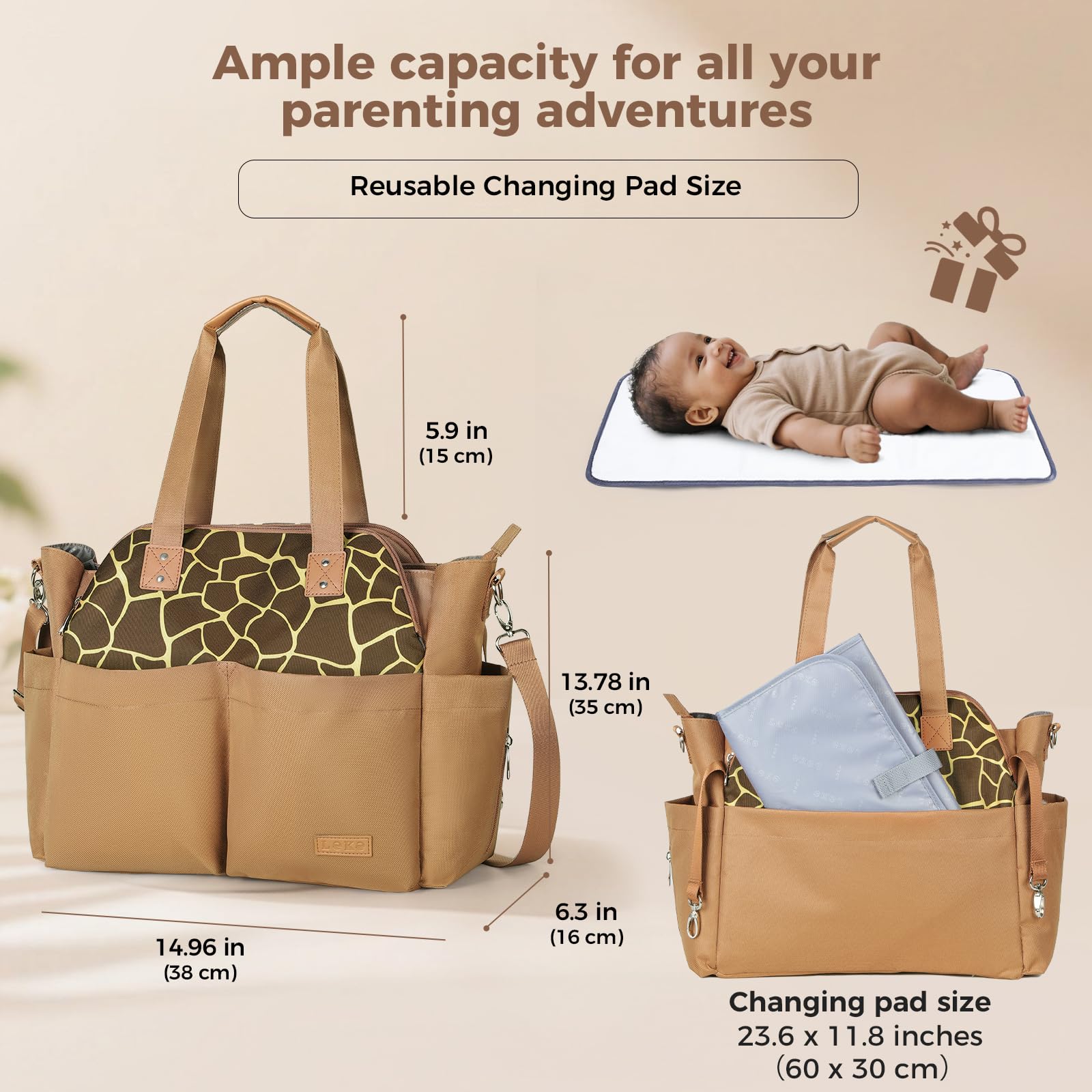 Lekebaby diaper bag tote with stroller clips for hands-free use