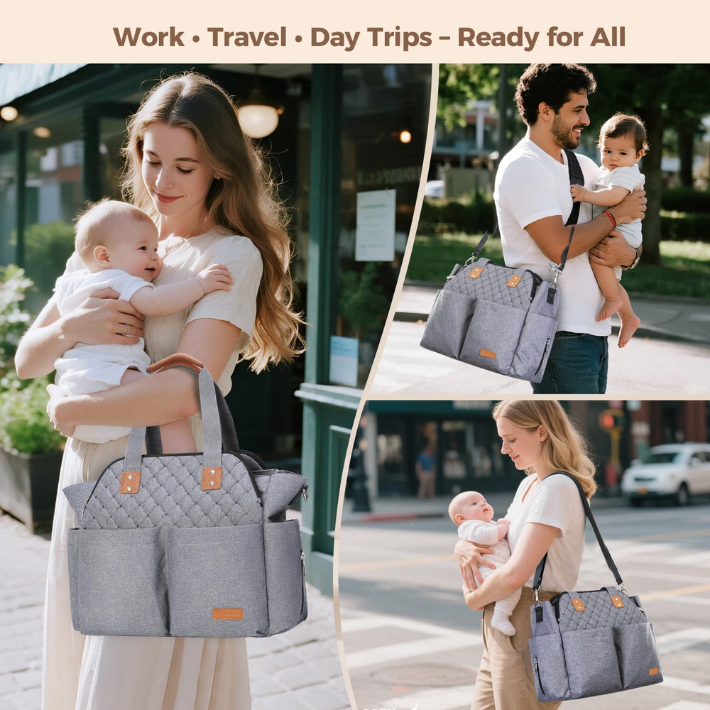 Lekebaby diaper bag tote travel-ready design doubles as a lightweight duffel.