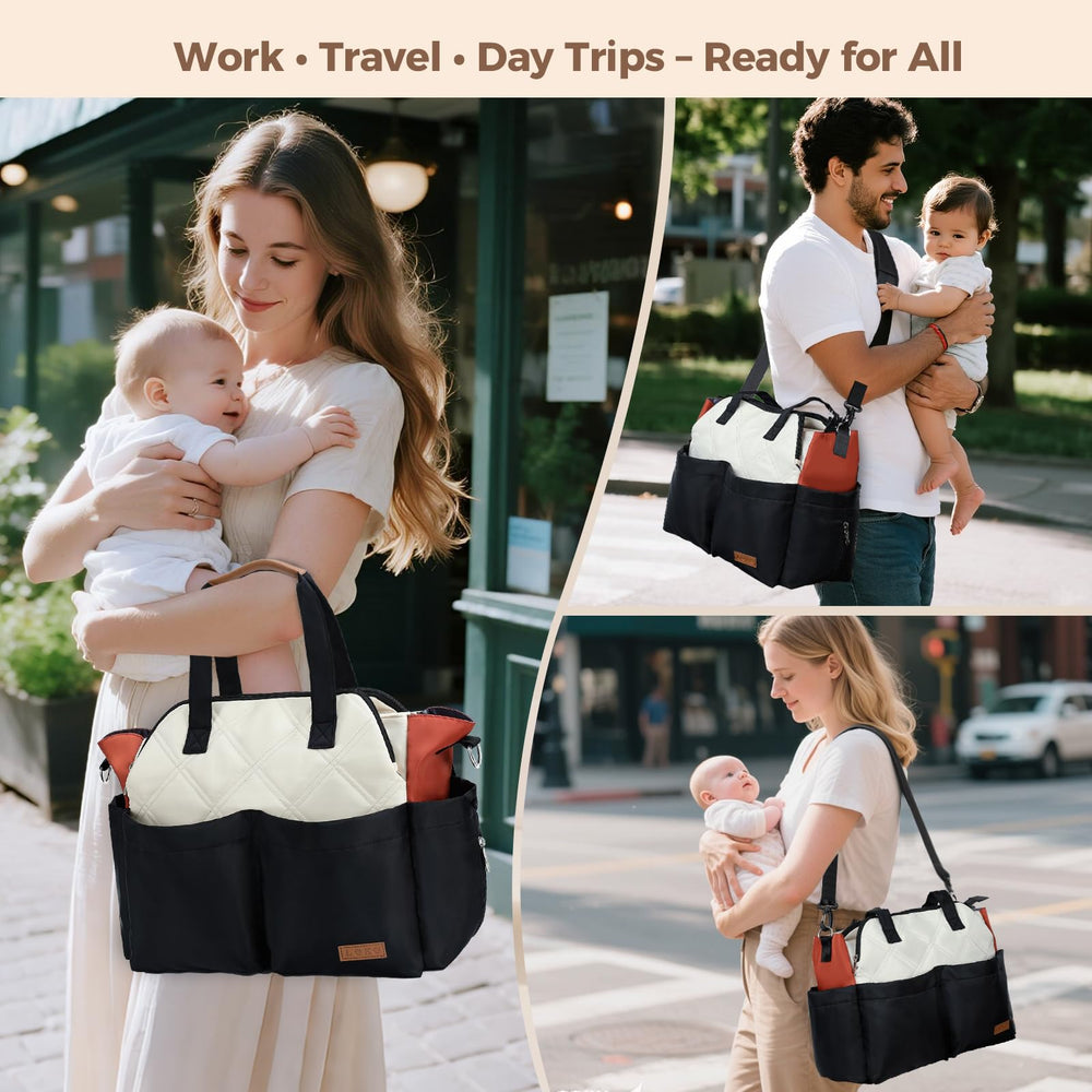 Lekebaby diaper bag tote washable liner simplifies quick cleanups after outings.