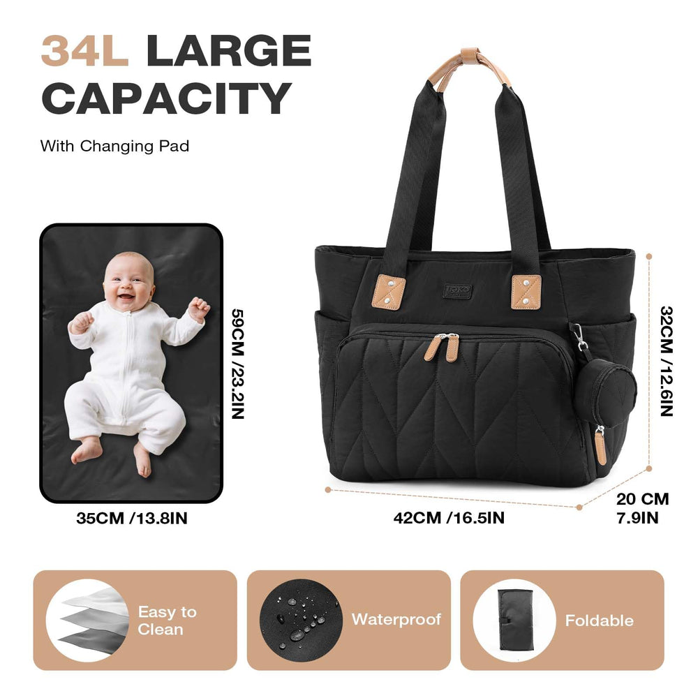 Lekesky Puffy Diaper Bag—insulated bottle pockets keep drinks warm or cold