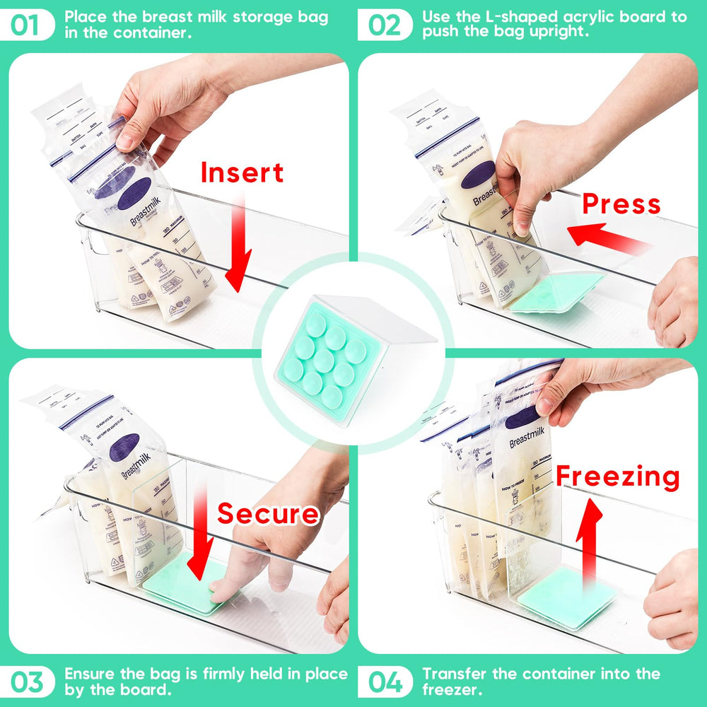 Lelife L-shaped compressor inserts help flatten milk bags for easy stacking.