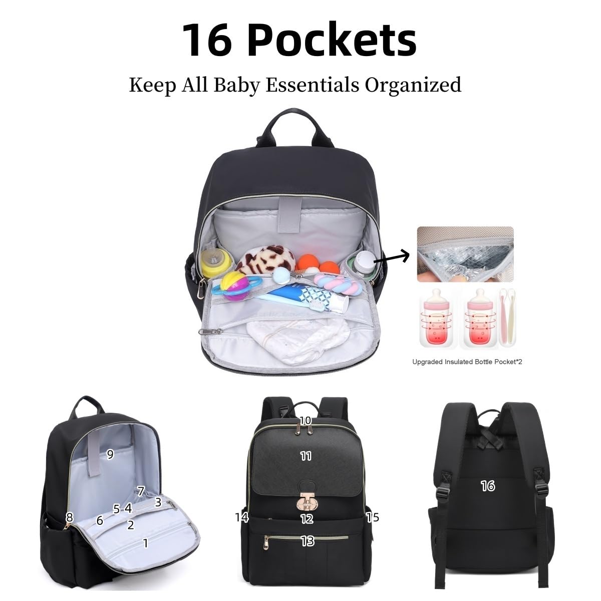 LELLIE diaper bag backpack built-in bottle pockets for on-the-go hydration