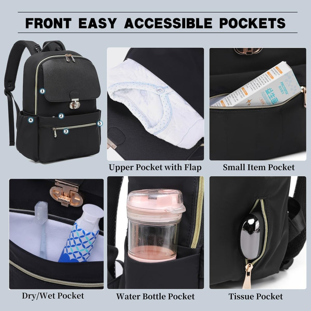 LELLIE diaper bag backpack built-in stroller straps for hands-free parenting