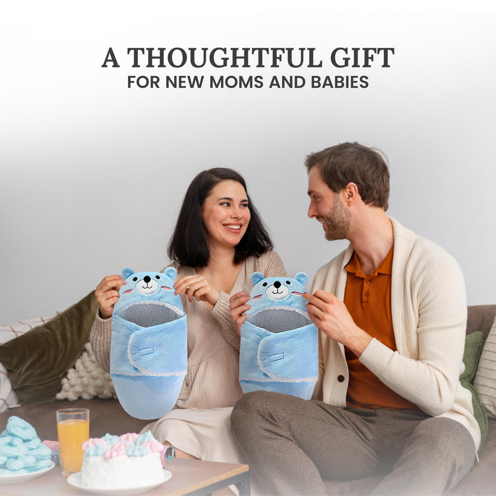 Lemon Prime gift-ready blue bear swaddle ideal for baby registries.