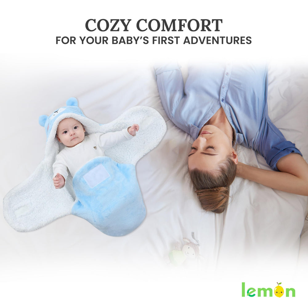 Lemon Prime swaddle with Velcro and soft wings for quick secure fitting.