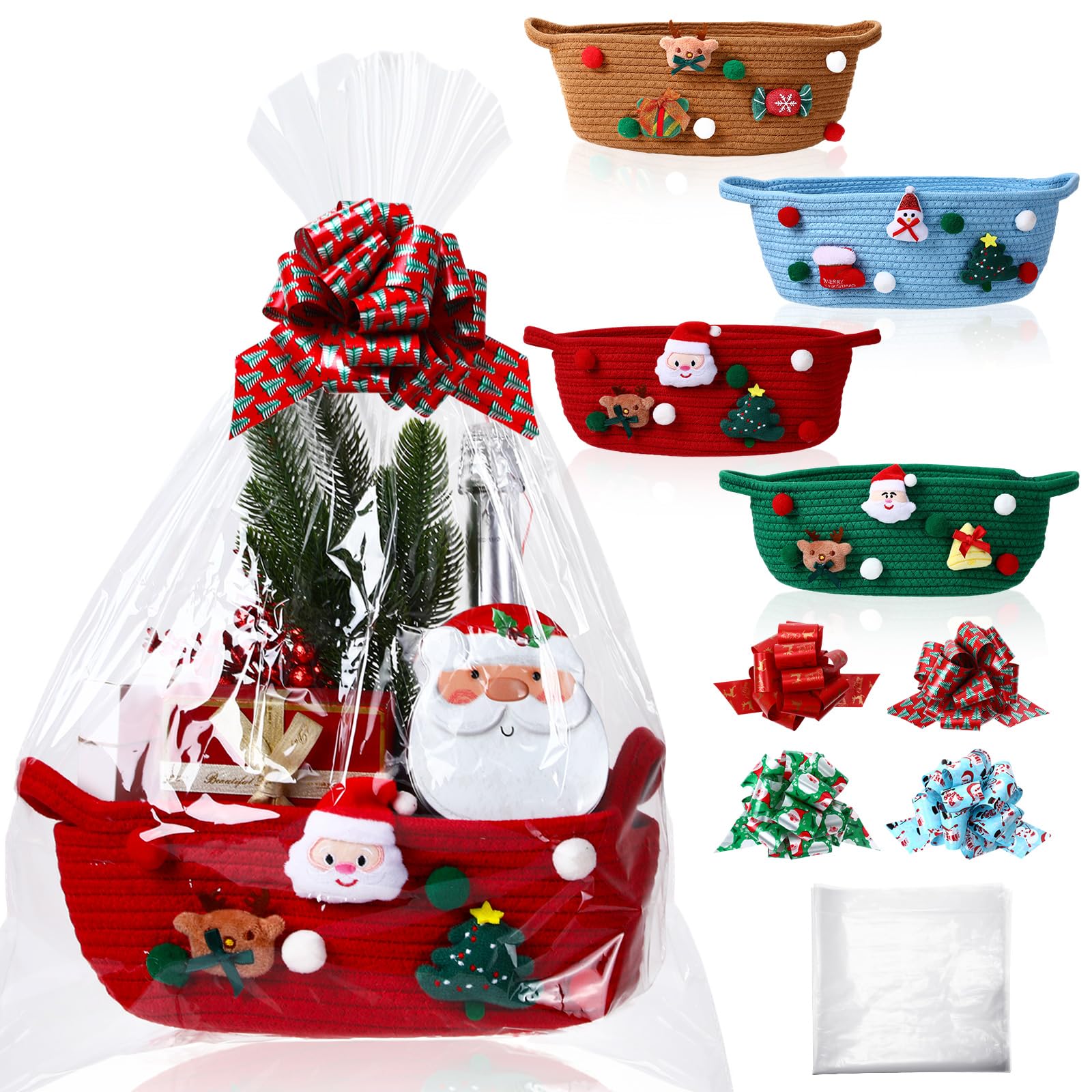 LemonRoad Christmas basket set in red, green, brown, and blue for gifting and decor.