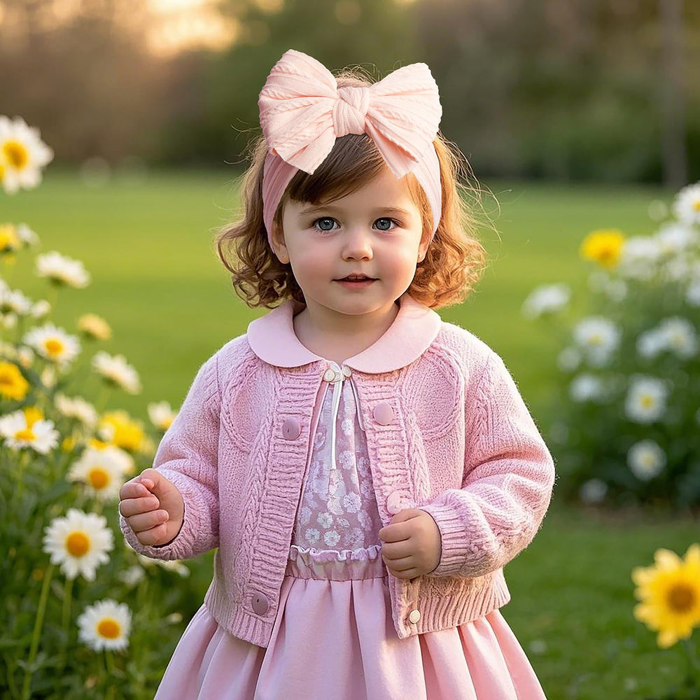 LemonSpace infant hairband with stretchy nylon for growing heads.