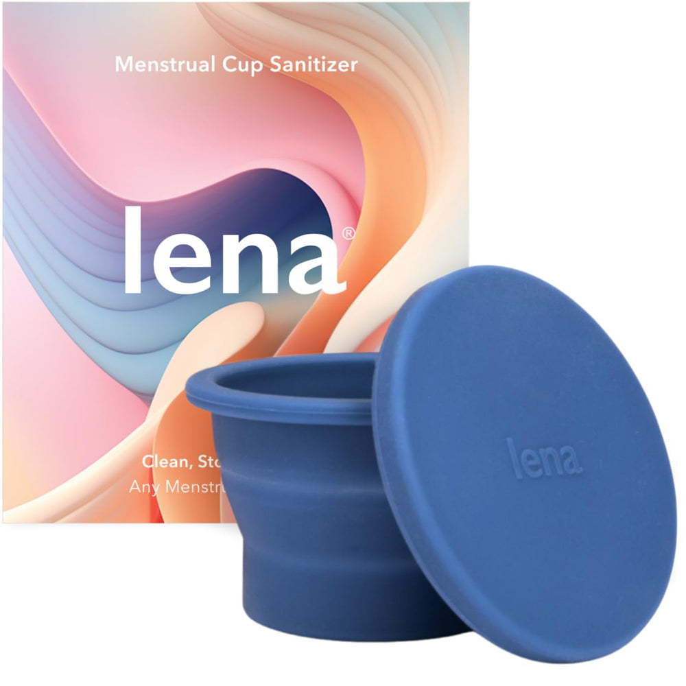 LENA cleaning container in dark blue case for easy on-the-go sanitization of menstrual cups