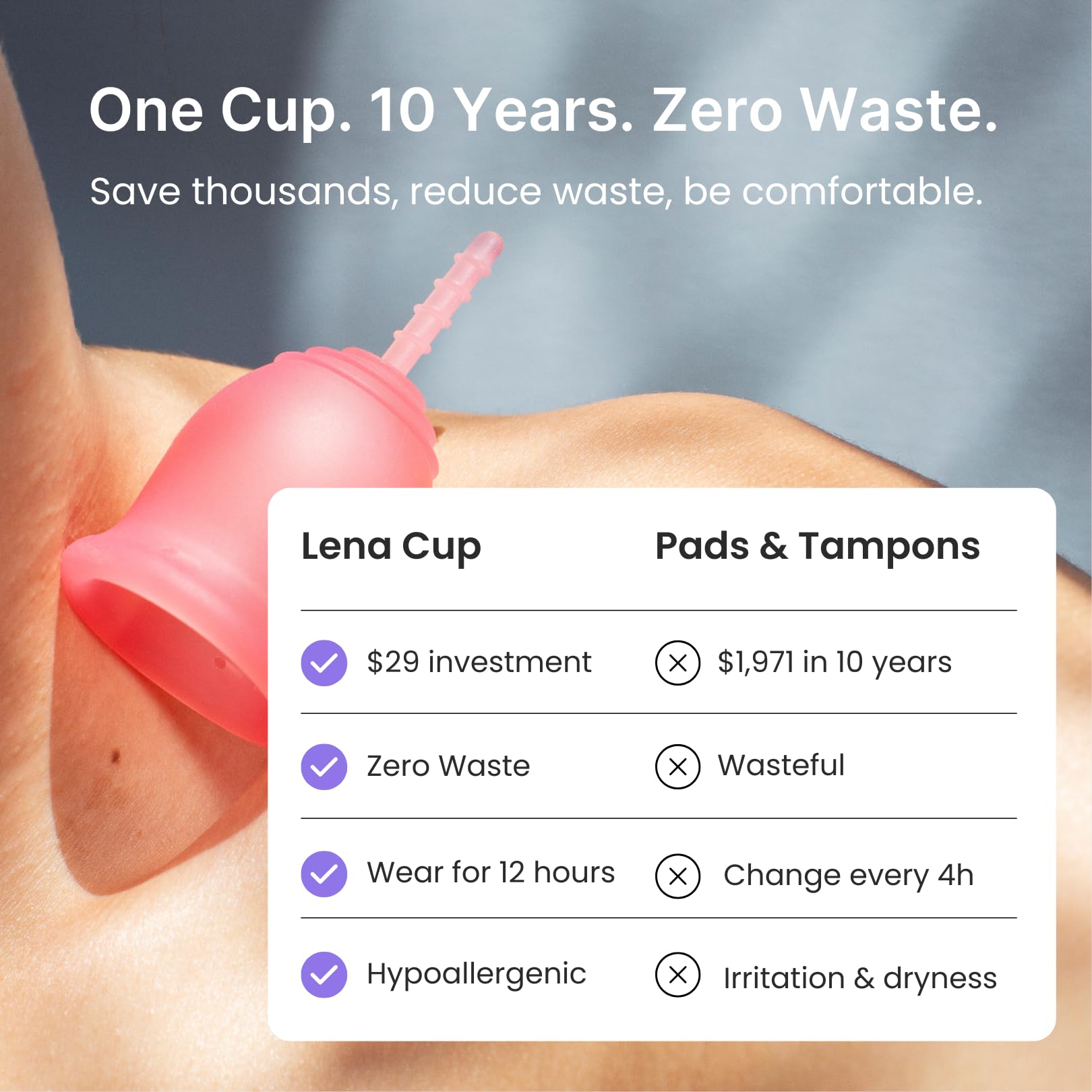 Lena Cup Original zero waste solution reduces disposable products and waste