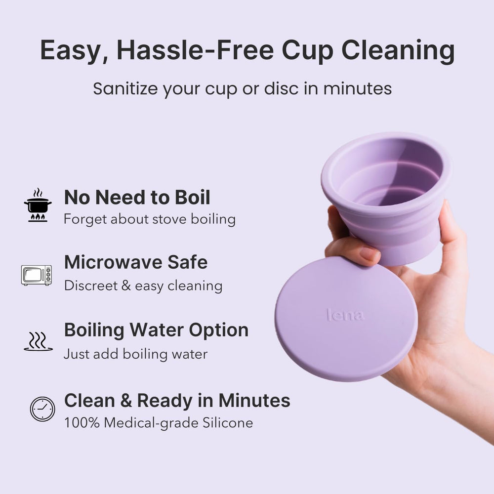 LENA sanitizer travel-friendly design ideal for cleansing menstrual cups anywhere.