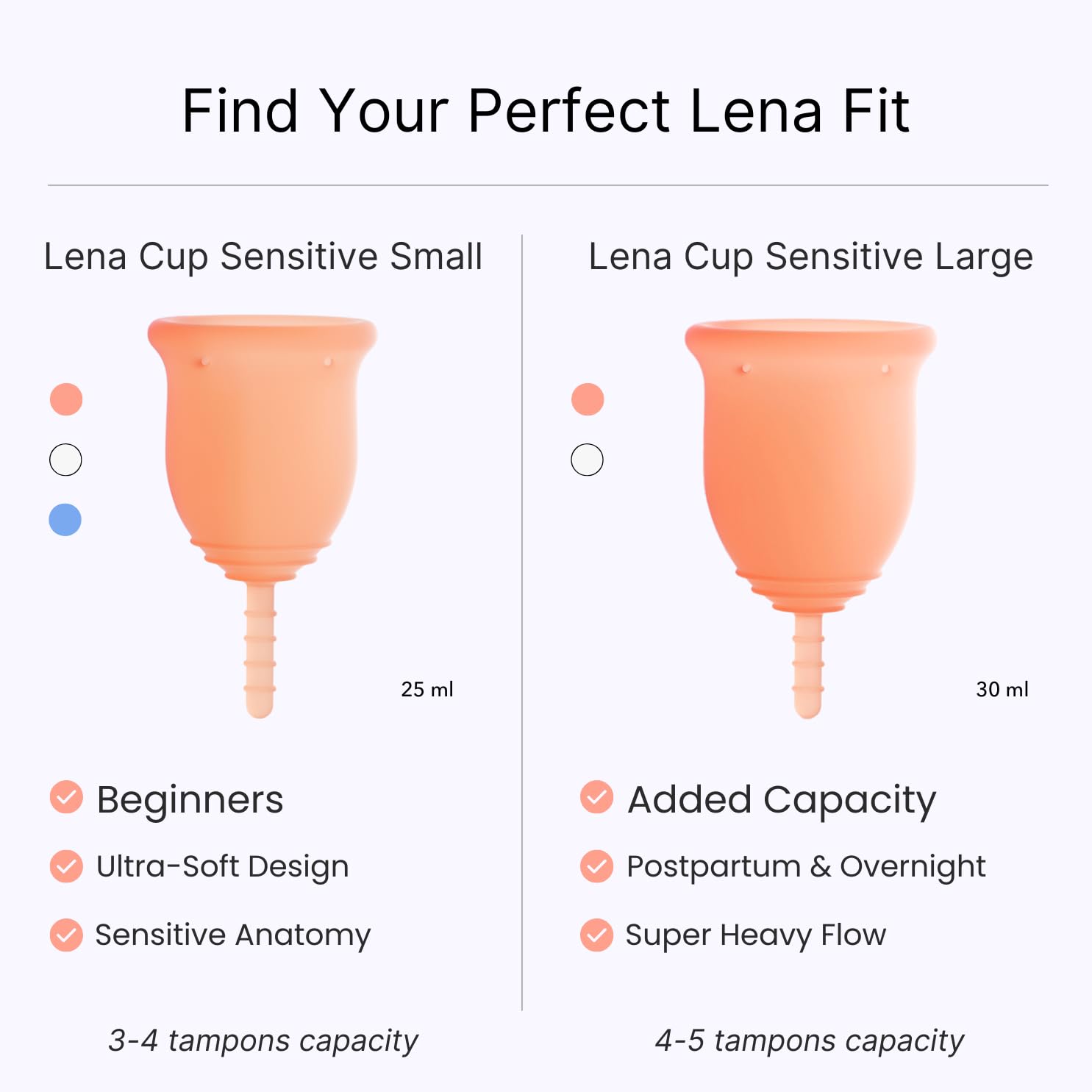 Lena Sensitive Cup blue 12-hour protection with a secure seal
