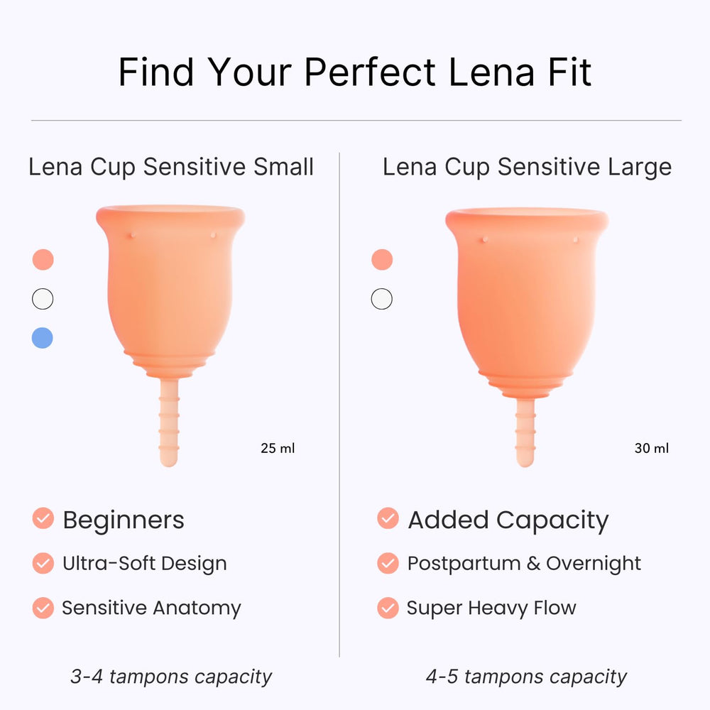 Lena Sensitive Cup blue 12-hour protection with a secure seal