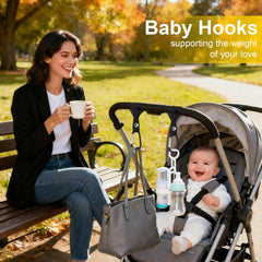 LenDLY stroller hooks organize cups and toys with a rust-proof carabiner.