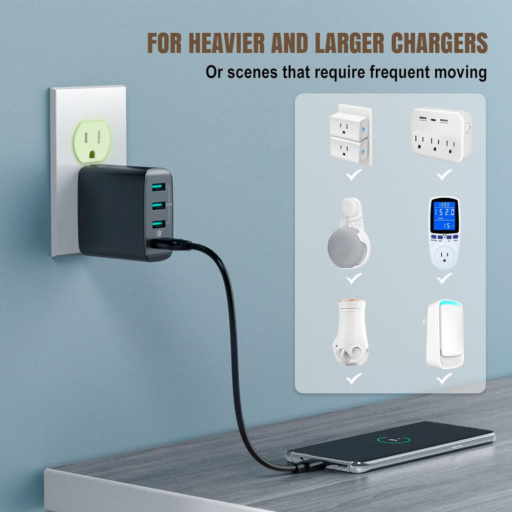 Lenink adhesive-backed fixer stays in place when unplugging for security.