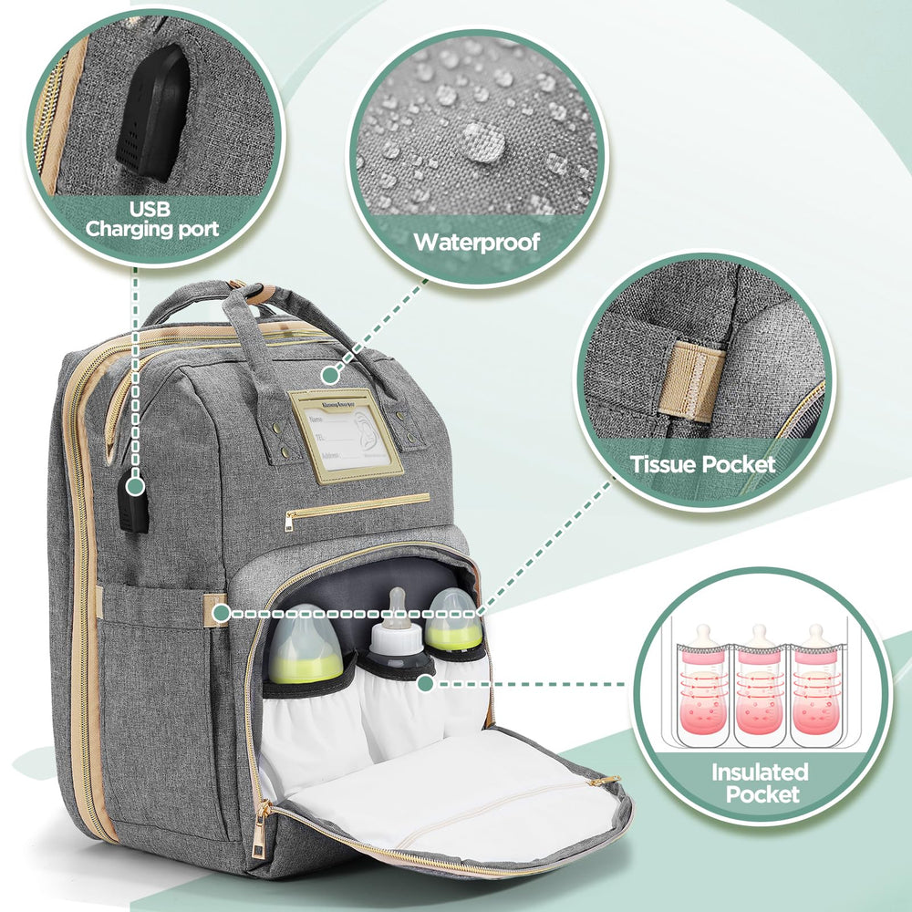 Lenski diaper bag with changing station for effortless diaper changes on the go.