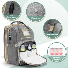 Lenski diaper bag with changing station for effortless diaper changes on the go.