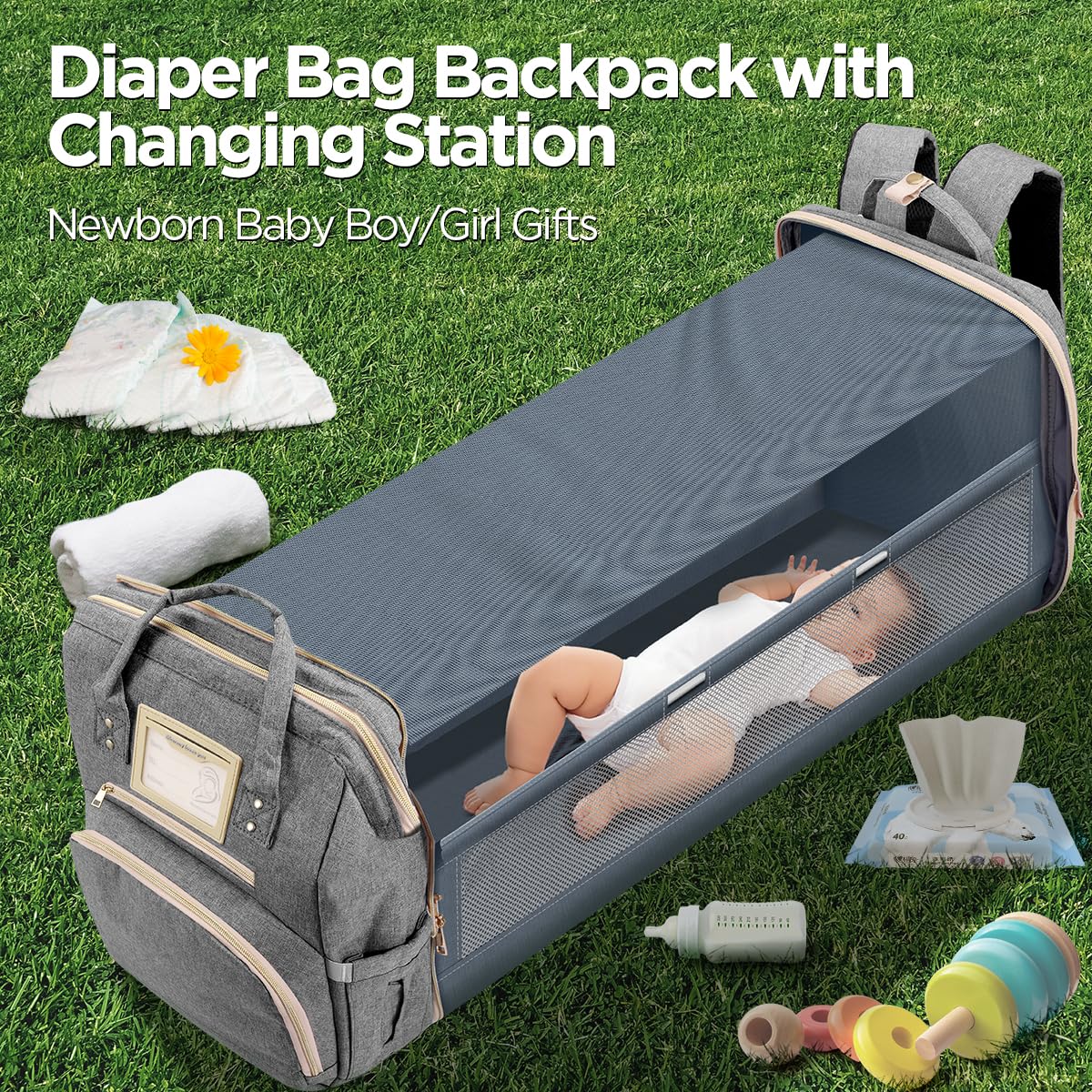Lenski diaper bag with ergonomic back panel and adjustable straps for comfort.