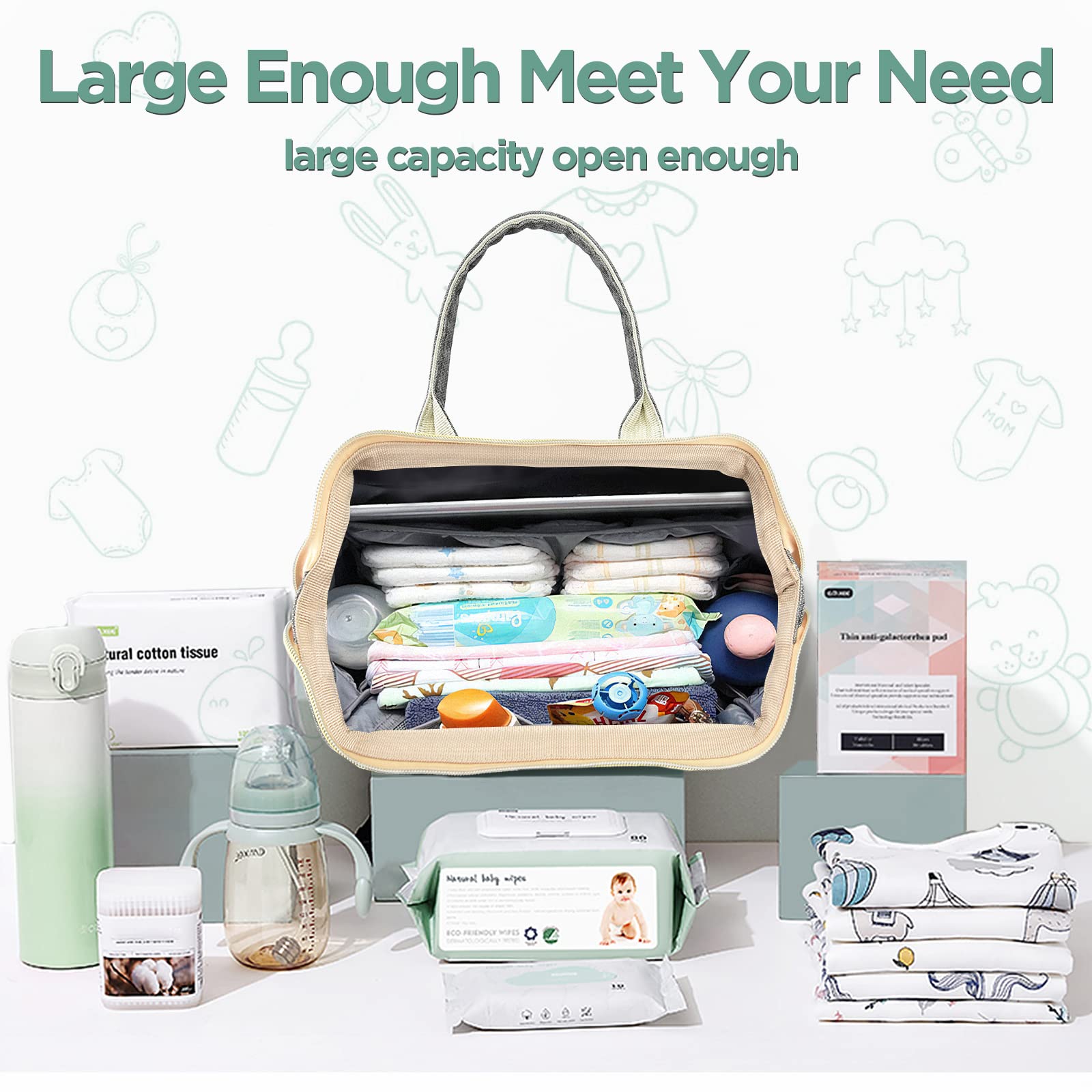Interior of Lenski diaper bag highlighting compartments and insulated bottle holders.