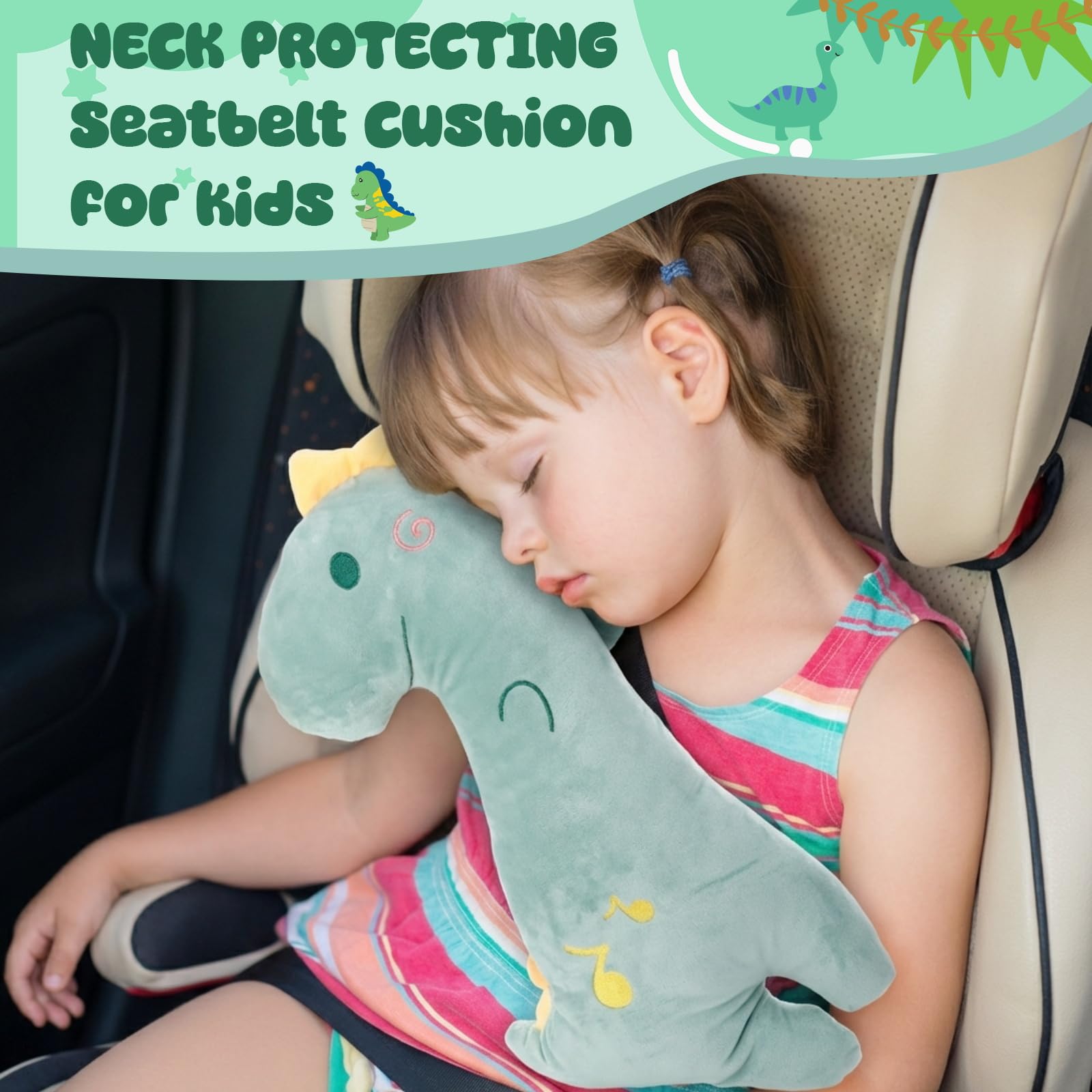 Lenwen kids seatbelt pillow offers travel comfort for long car rides.
