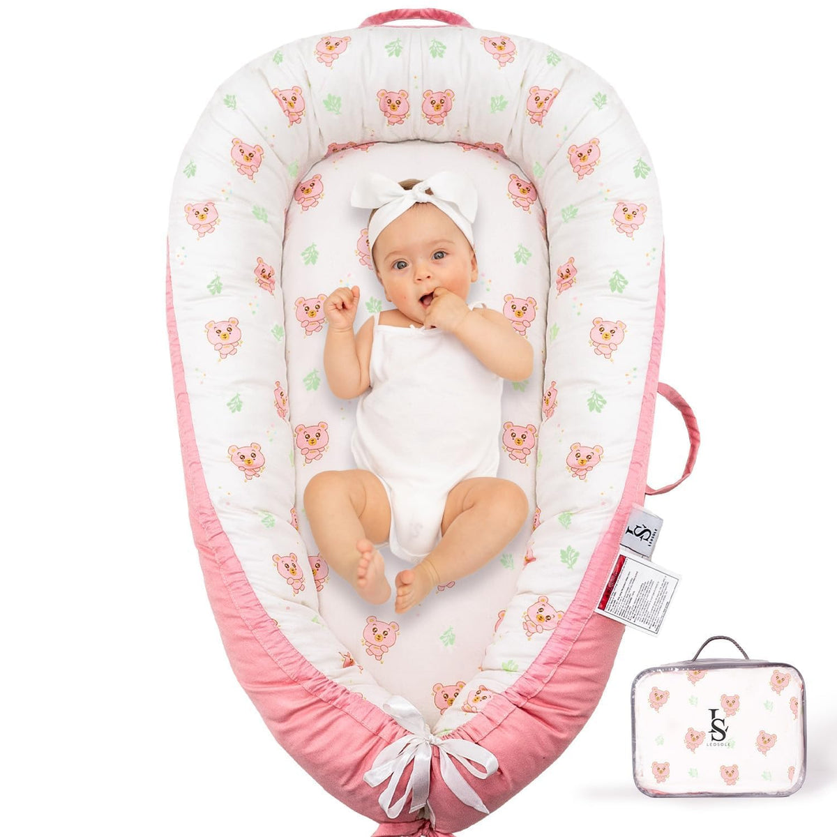LEOSOLE blush bear baby lounger cover in soft cotton for breathable, cozy rests