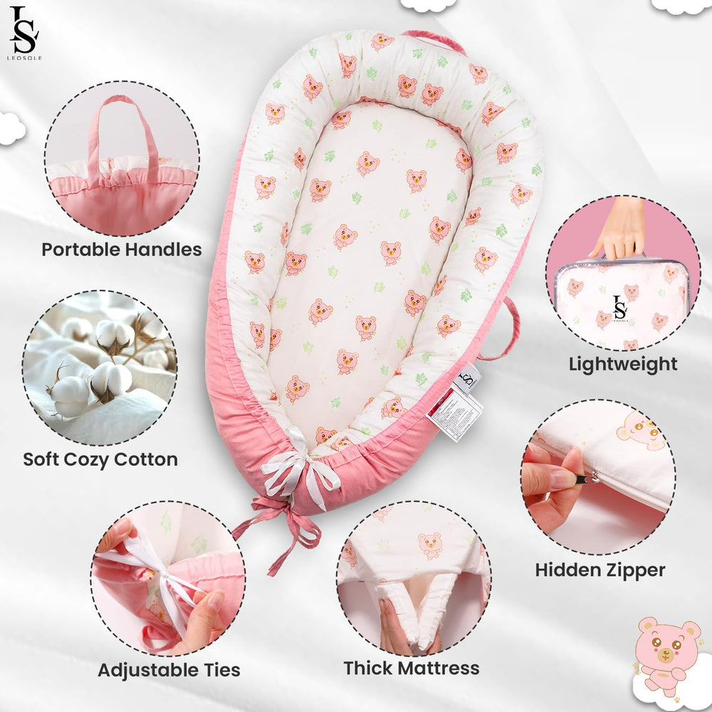 LEOSOLE portable baby nest ideal for home, travel, and outdoor lounging