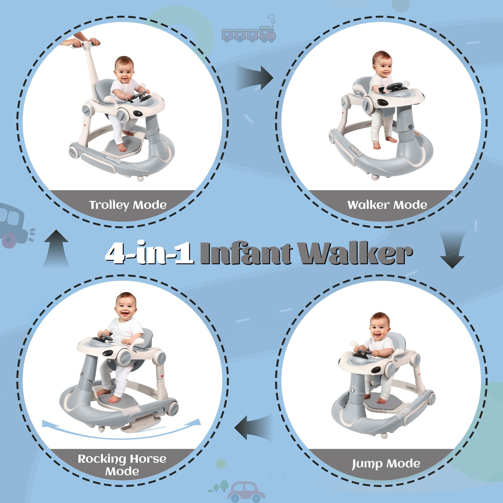 Lerrutue 4-in-1 baby walker adapts through growth stages with style