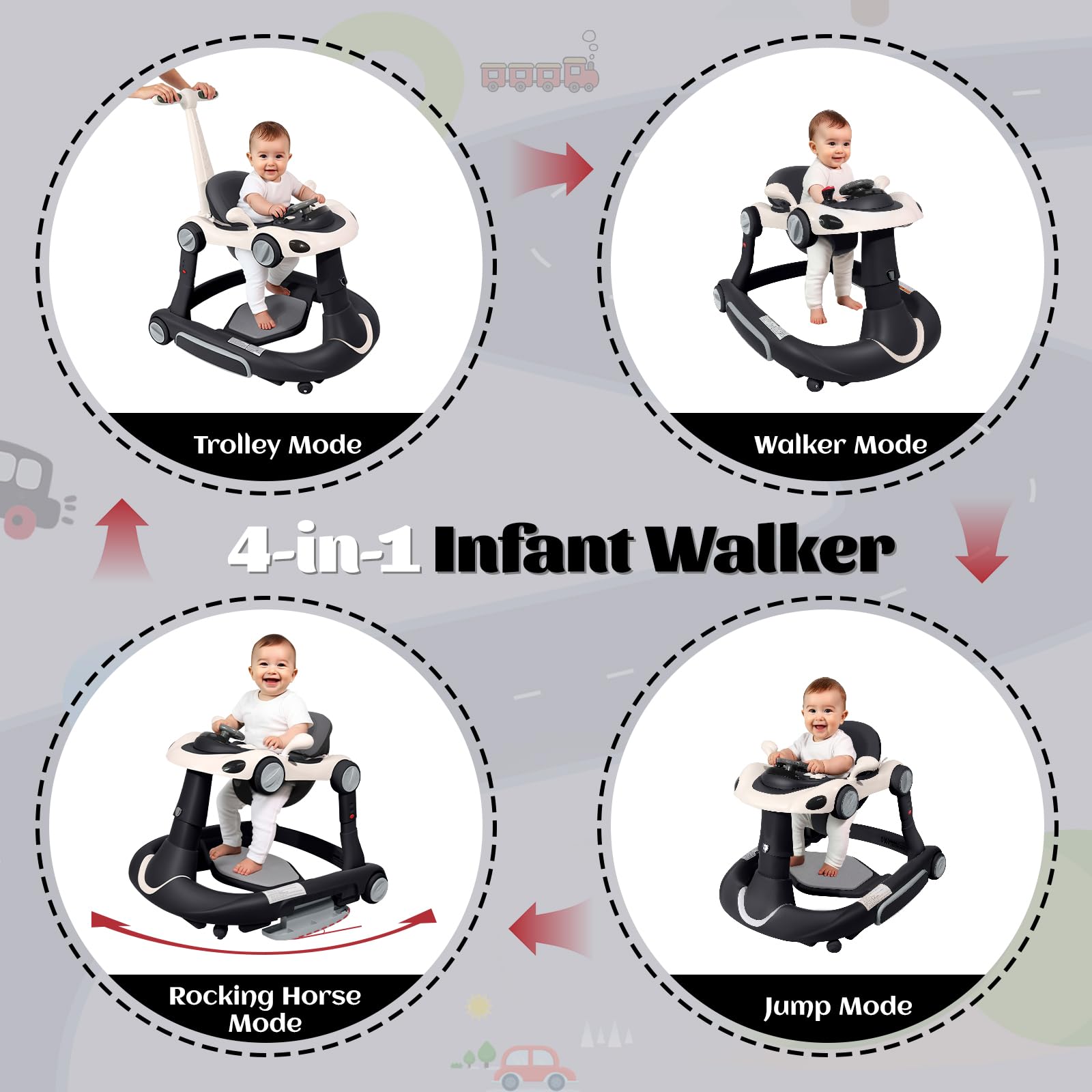 Lerrutue walker with anti-slip wheels for smooth movement on different floors.