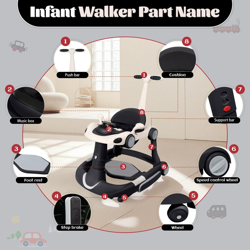 Lerrutue cushioned seat highlighting safety and comfort during play and walk.