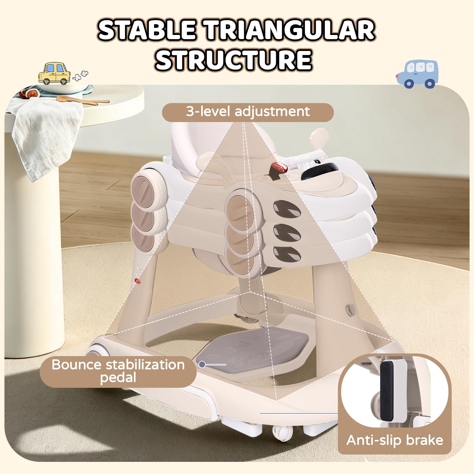 Lerrutue five-in-one modes for growing babies: walker, swing, exercise, dining, push