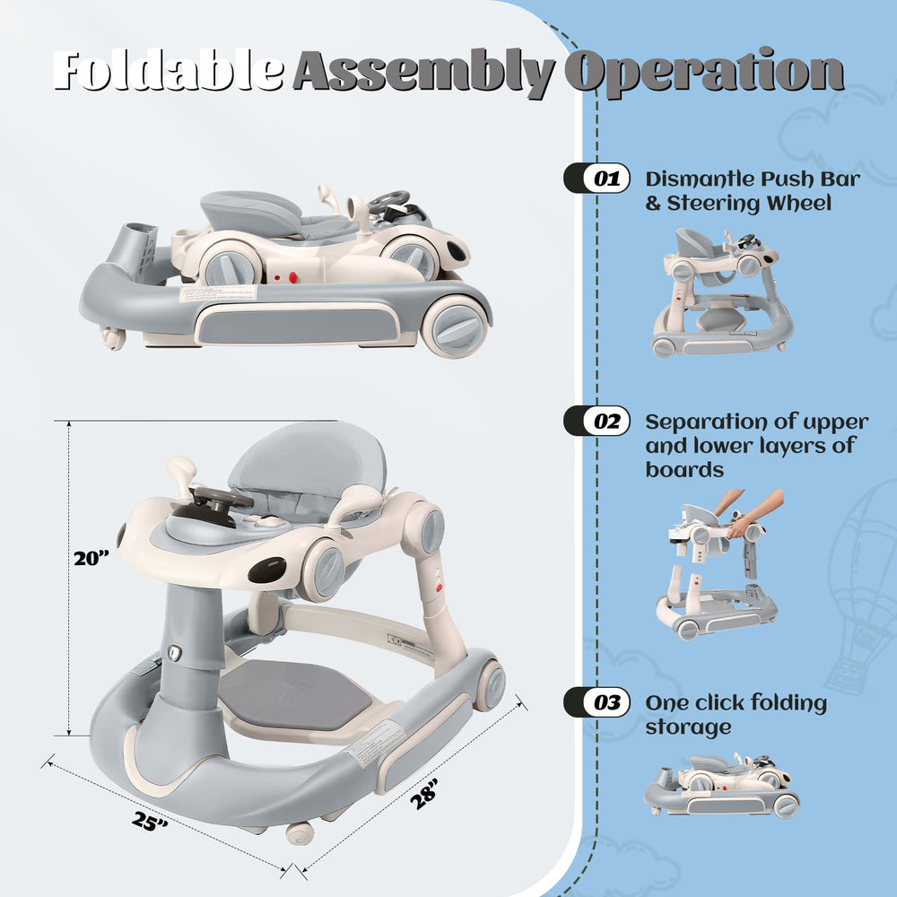 Lerrutue folding baby walker shows easy storage and portability